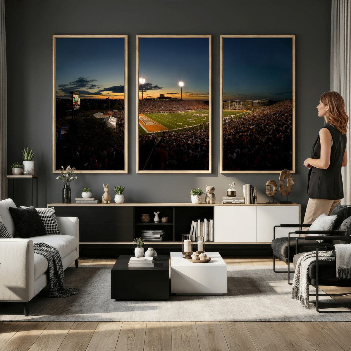 15980-PAN-FL-20X10 - Ball State Cardinals Football Team Print - Muncie Scheumann Stadium Wall Art Canvas Print