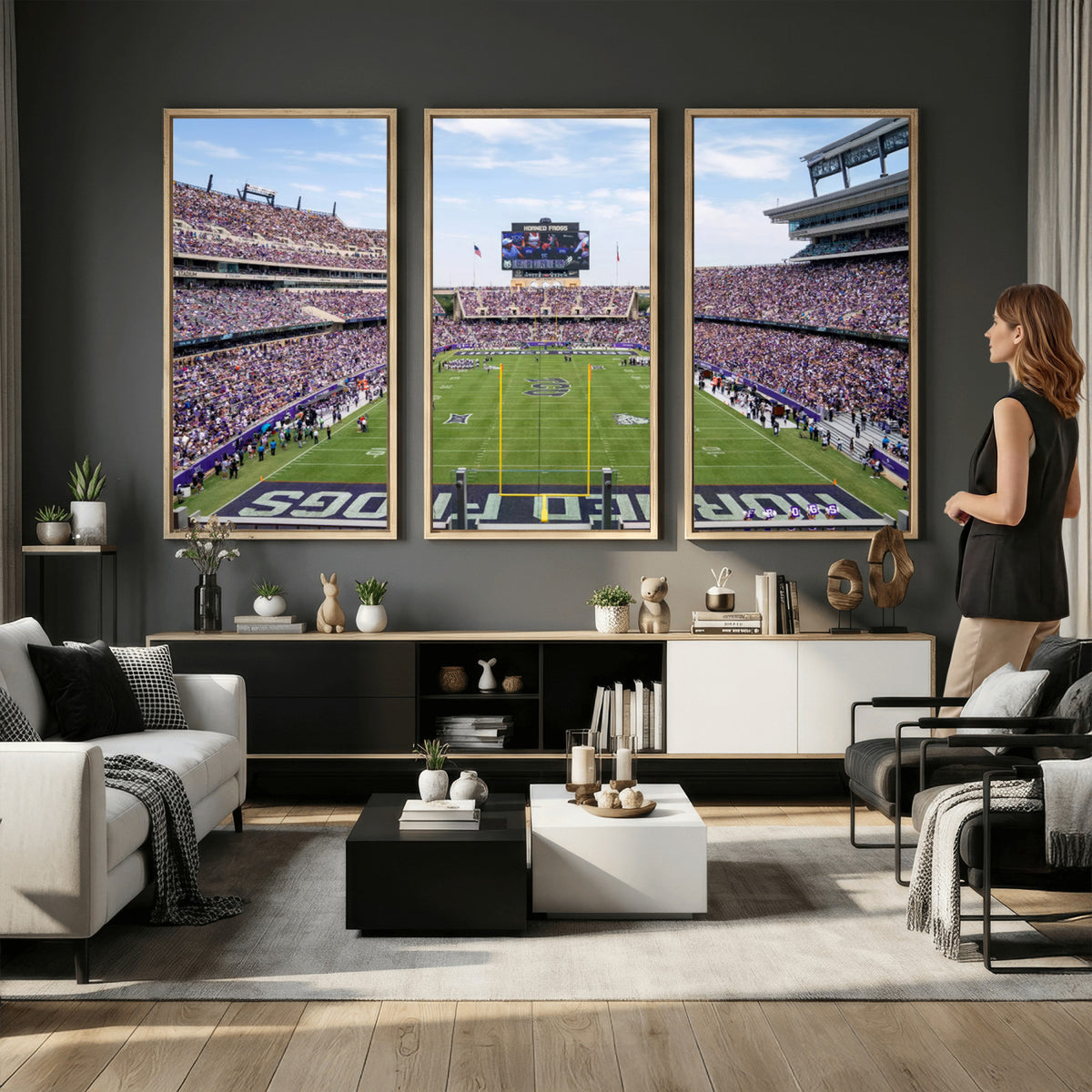 27650-PAN-FL-20X10 - TCU Horned Frogs Football Team Print - Fort Worth Amon G. Carter Stadium Wall Art Canvas Print