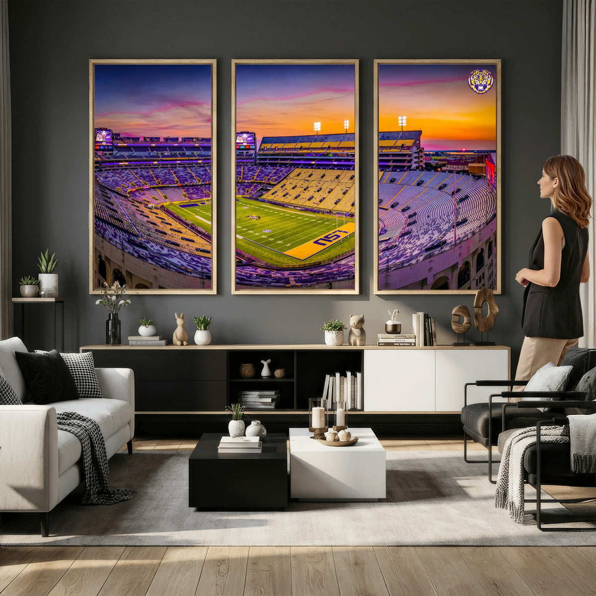 93538-MGV-CV-36X24 - The Louisiana State University Tigers Football Team Print, Framed and Ready to Hang Stadium Print