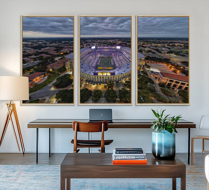 The LSU Tigers Football Team Baton Rouge Tiger Stadium Canvas is displayed prominently, capturing attention with its vivid depiction of the iconic stadium.