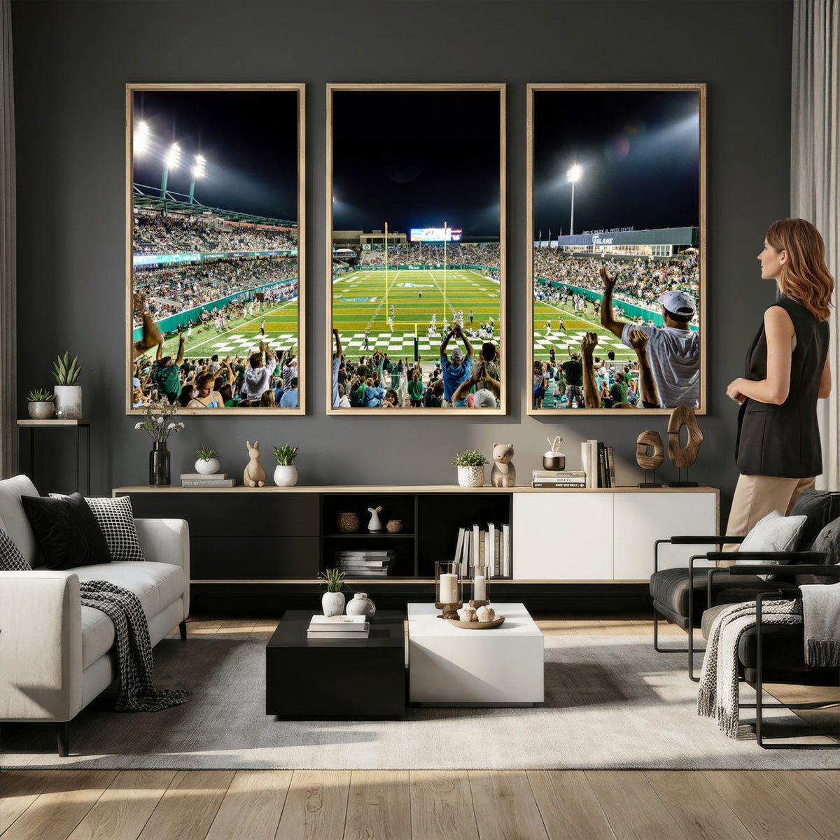 56448-MGV-CV-36X24 - The Tulane University Green Wave Football Team Print, New Orleans Yulman Stadium
