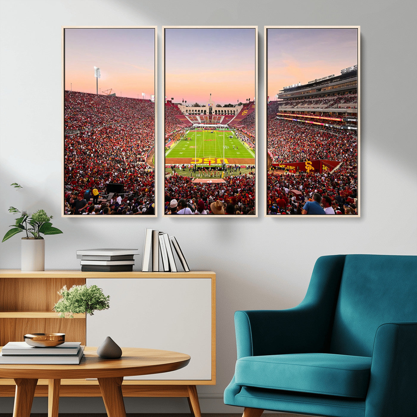 MGV-FC-48X32-3P - The University of Southern California USC Trojans Football Team Print - Los Angeles Memorial