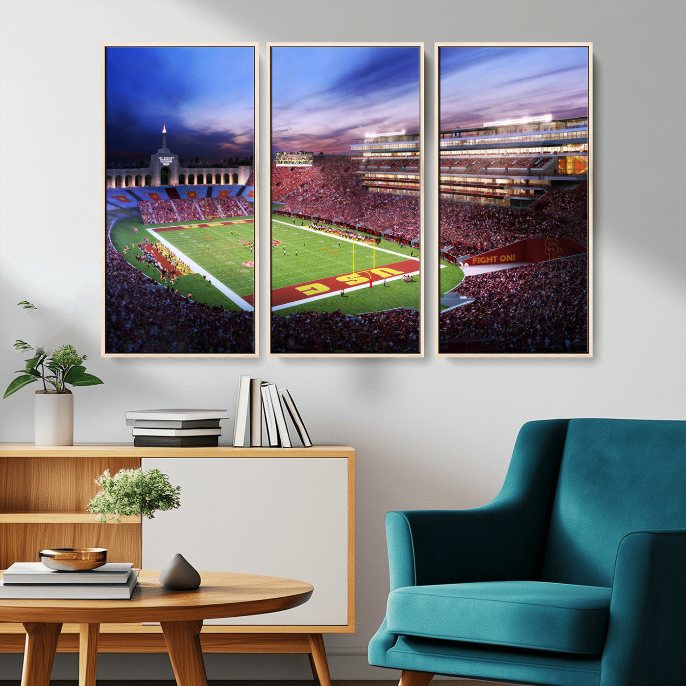 MGV-FC-48X32-3P - The University of Southern California USC Trojans Football Team Print - Los Angeles Memorial