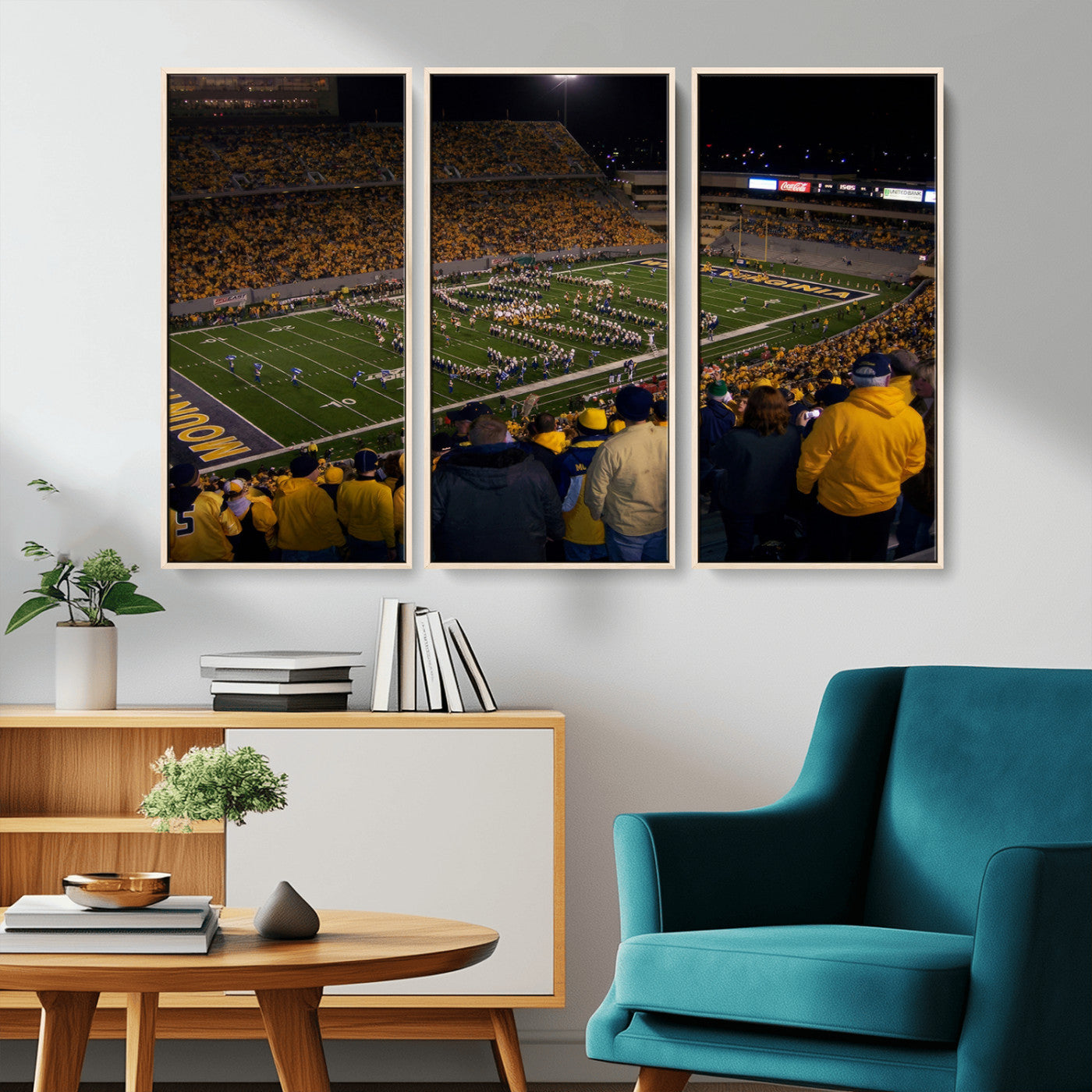 MGV-FC-48X32-3P - West Virginia Uni Mountaineers Football Team Print - Milan Puskar Stadium Canvas Print Wall Art,
