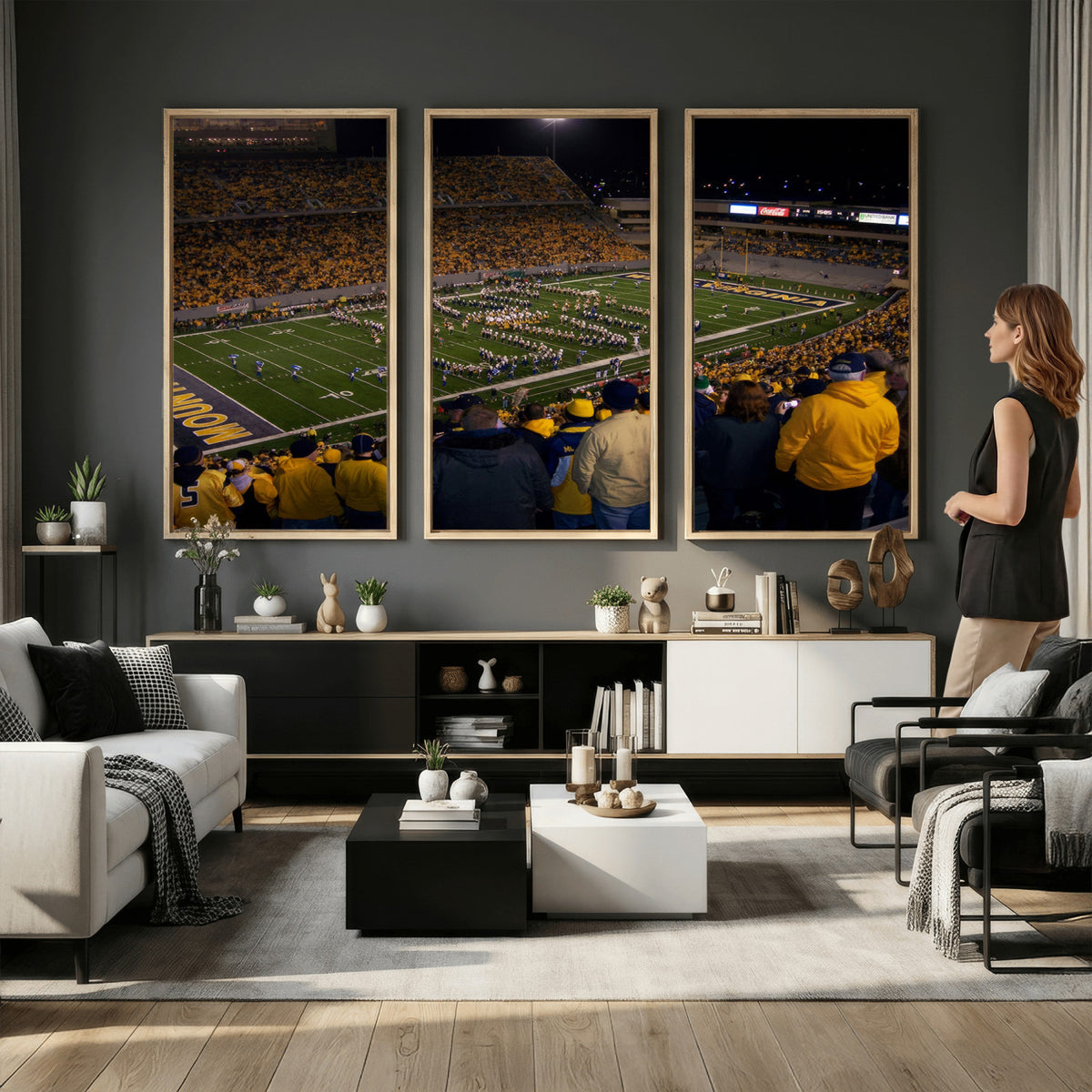 58154-MGV-CV-36X24 - West Virginia University Mountaineers Football Team Print, Milan Puskar Stadium, Morgantown