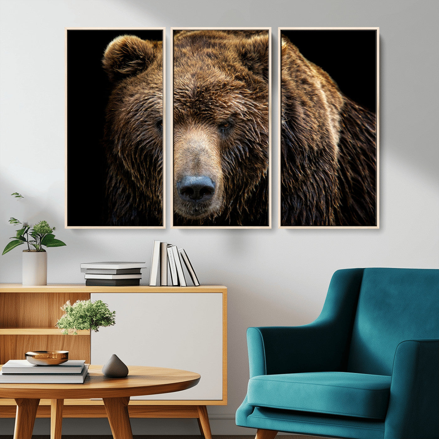 MGV-FC-48X32-3P - Grizzly Brown Bear Canvas Wall Art, Wildlife Animal Canvas Artwork Bear Print, Bear Wall Art Print,