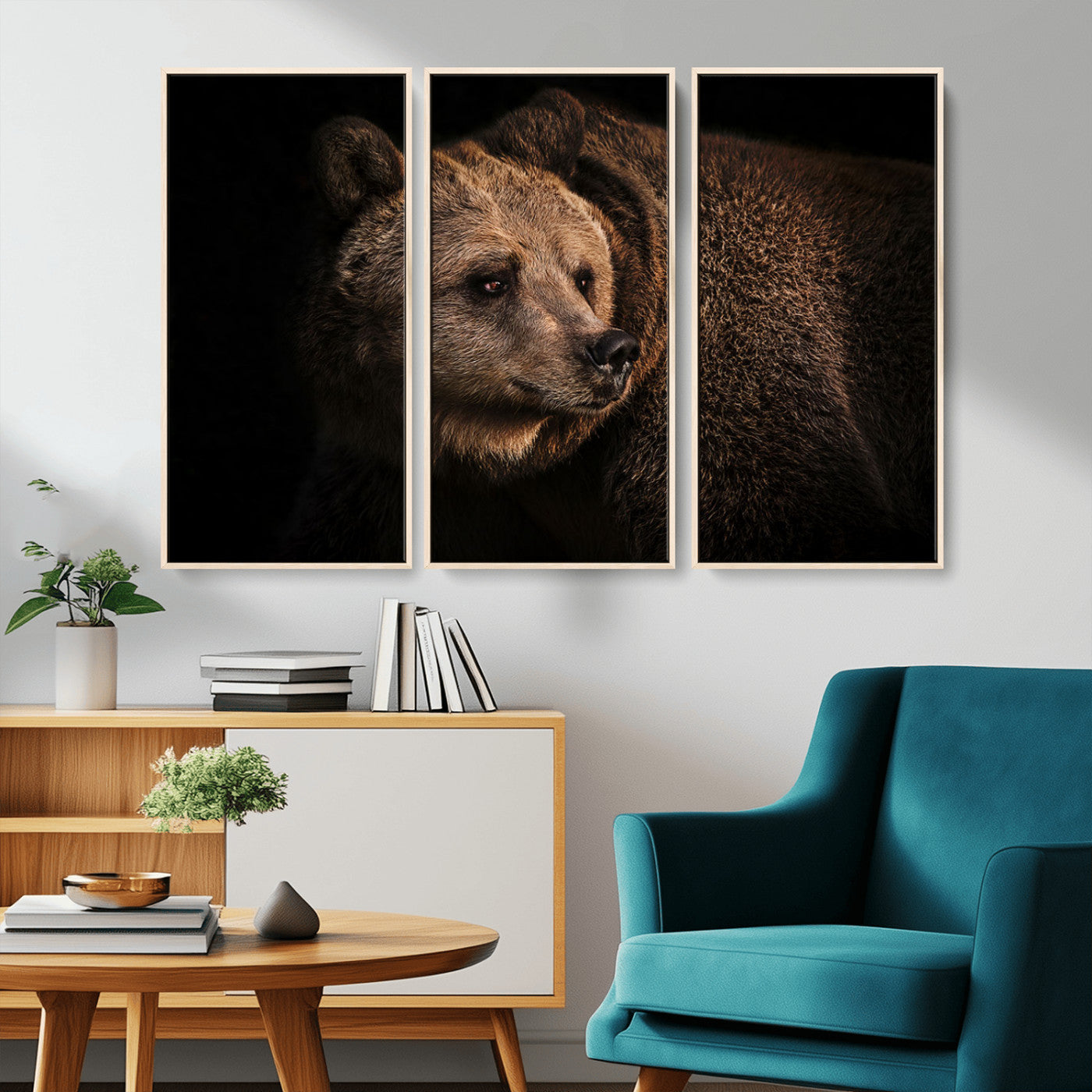MGV-FC-48X32-3P - Wild Grizzly 399 Bear Canvas Wall Art Print, Bear Animal Canvas Artwork Print, Black Bear Wall Art