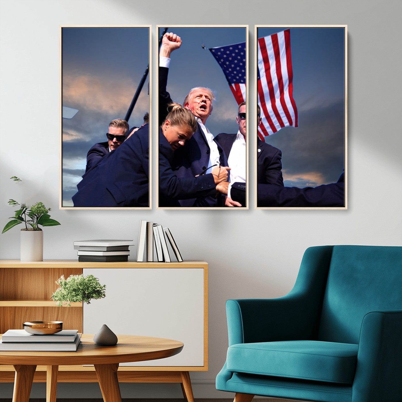 MGV-FC-48X32-3P - Donald Trump Assassination Attempt Wall Art Print, Trump Historic Footage - Iconic Reaction by Trump