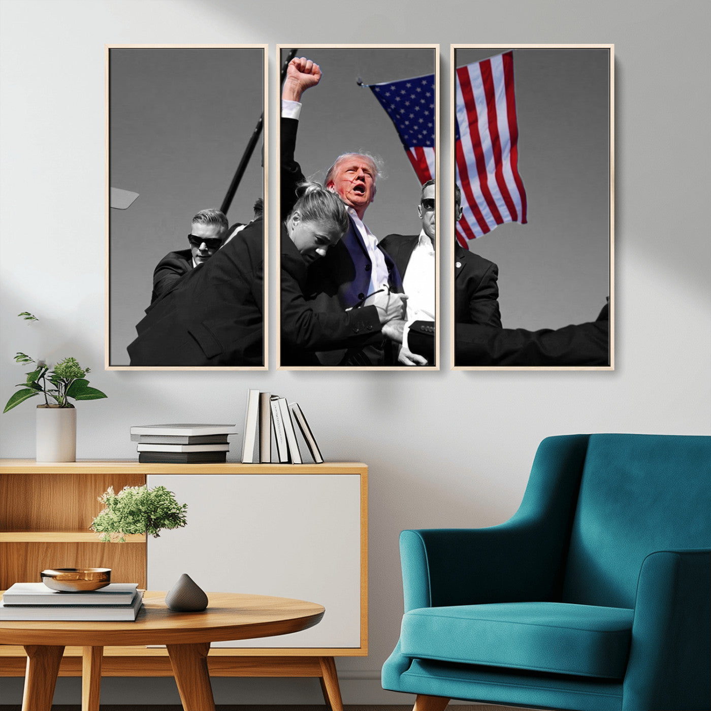 MGV-FC-48X32-3P - Donald Trump Assassination Attempt Wall Art Print, Trump Historic Footage - Iconic Reaction by Trump