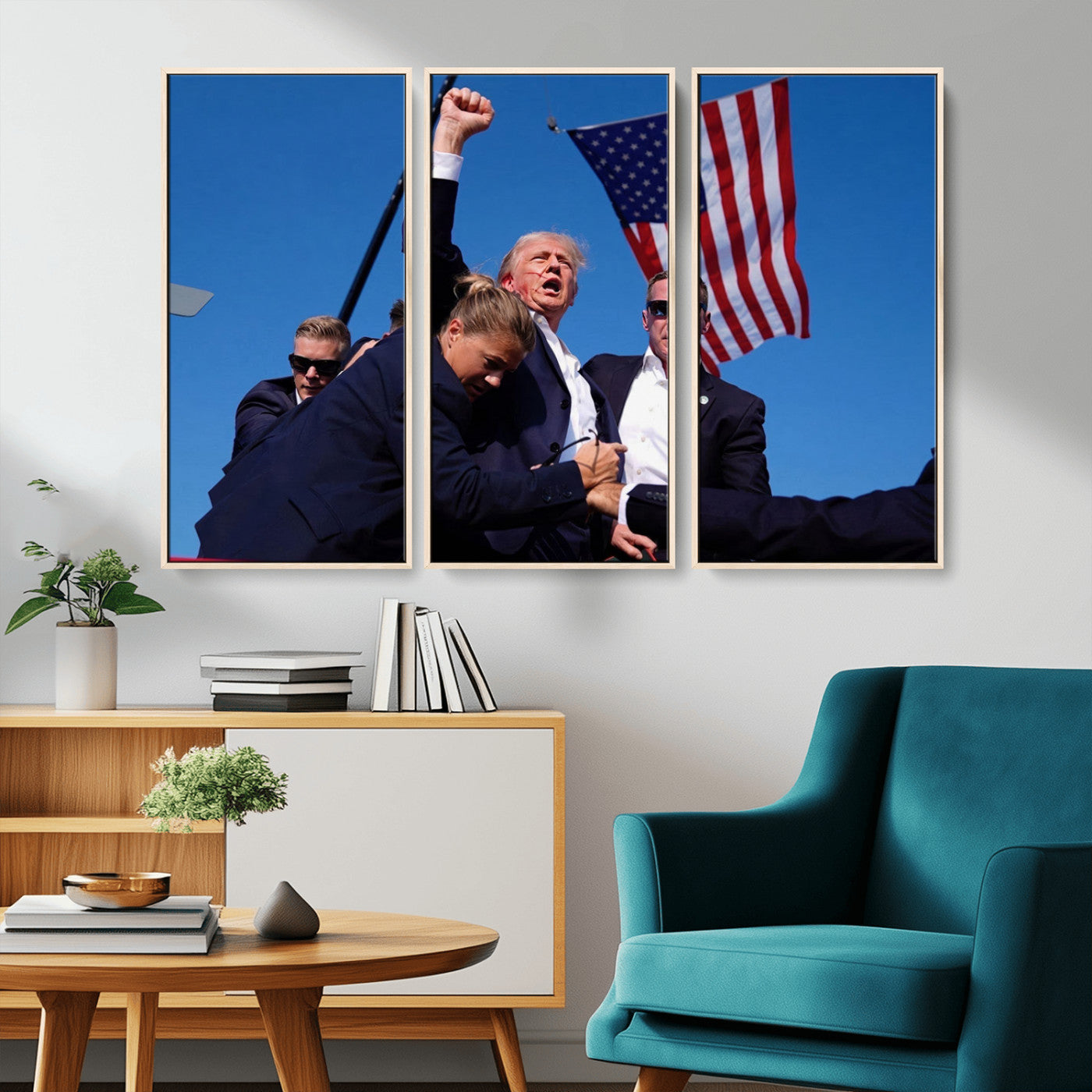 MGV-FC-48X32-3P - Donald Trump Assassination Attempt Wall Art Print, Trump Historic Footage - Iconic Reaction by Trump