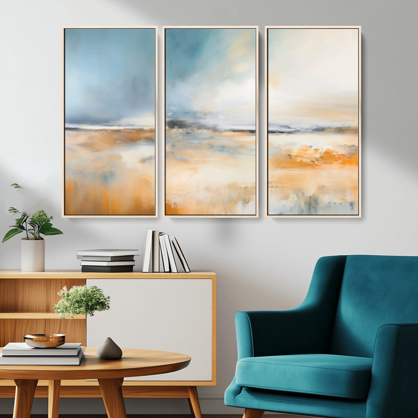 -Abstract Landscape Wall Art Canvas Print - Warm Tones of Orange and Blue, Modern Framed Art for Home