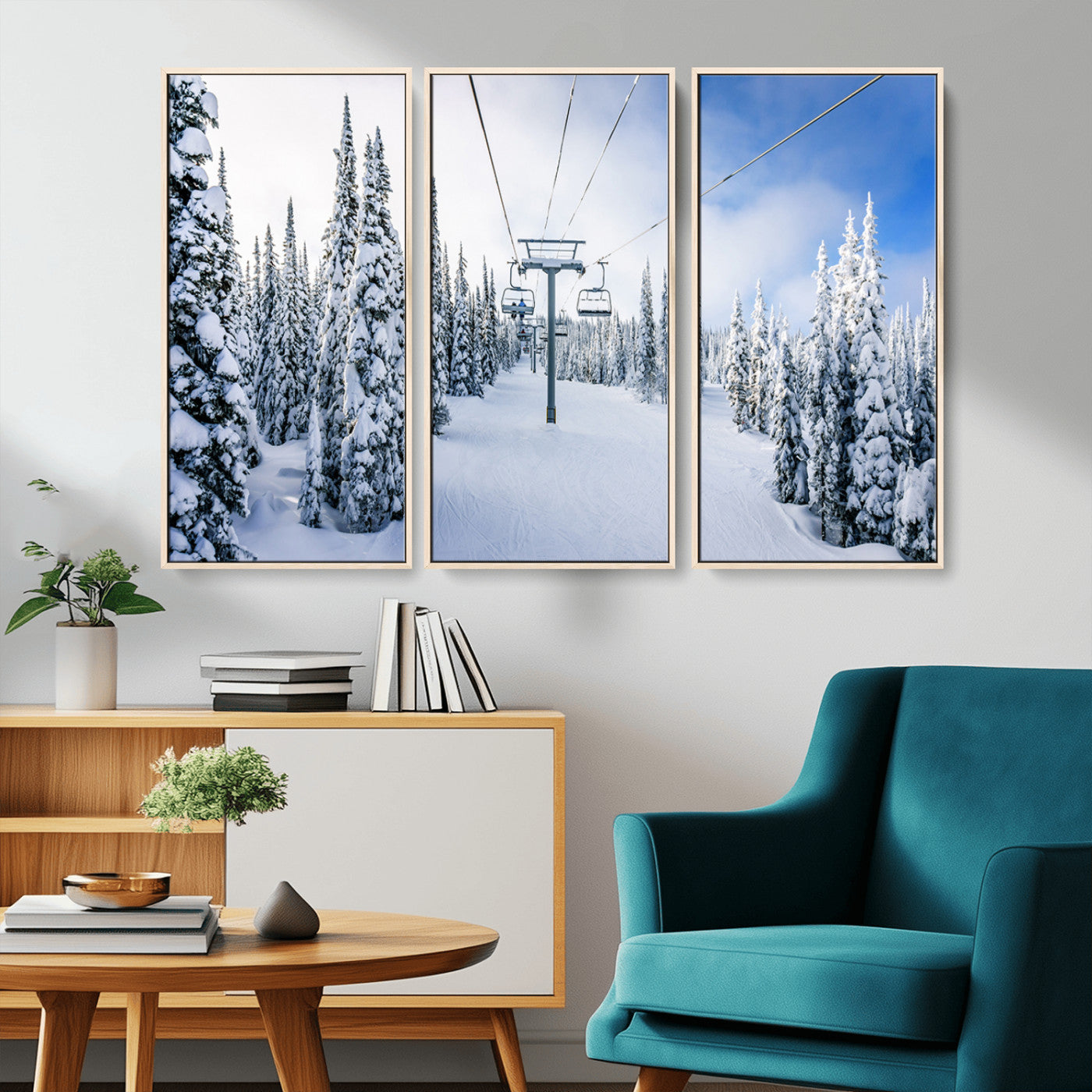 MGV-FC-48X32-3P - Winter Ski Lift Wall Art Print - Landscape Wall Art | Snowy Mountain Adventure | Perfect for Cabin