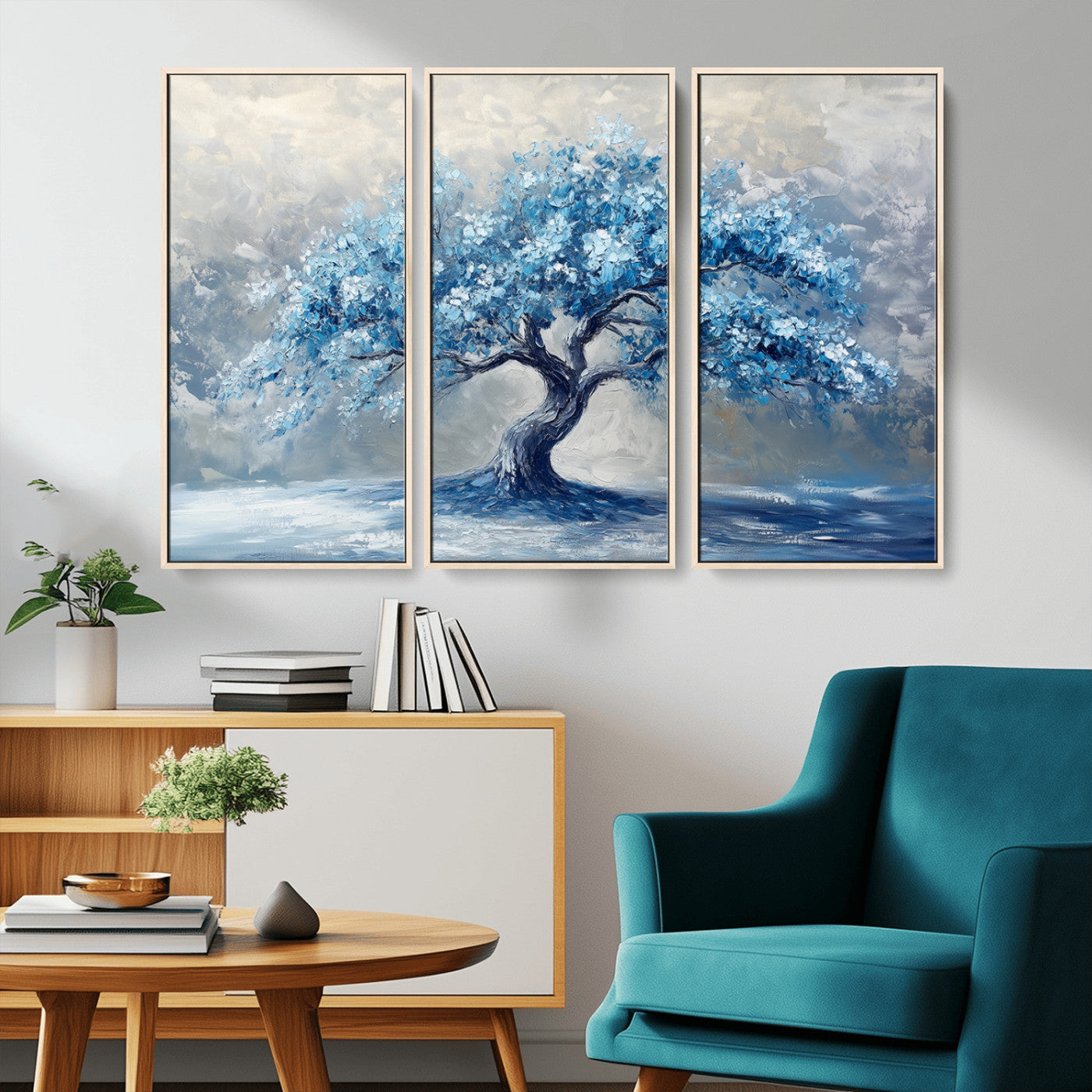 MGV-FC-48X32-3P - Abstract Blue Tree Art Canvas Print, Majestic Tree Wall Art Print for Farmhouse Decor