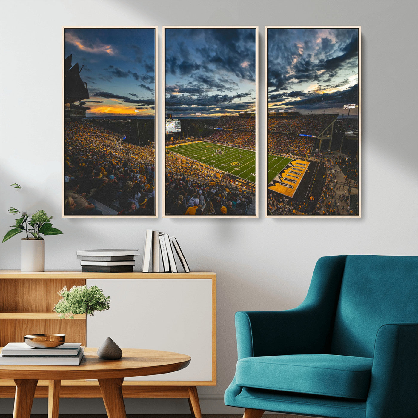 MGV-FC-48X32-3P - University of Wyoming Cowboys Football Team Print - Laramie War Memorial Stadium Wall Art Canvas
