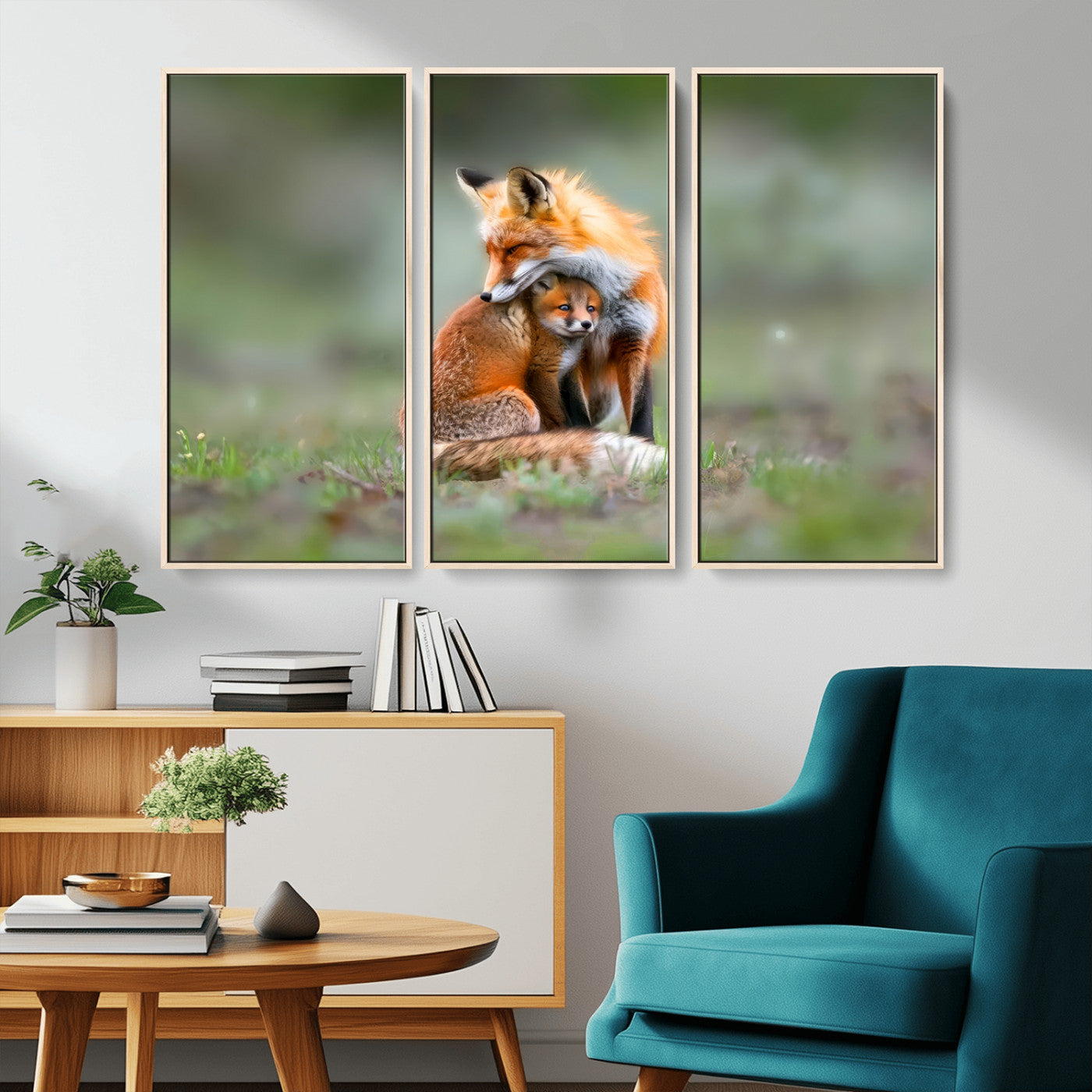 MGV-FC-48X32-3P - Heartwarming Fox and Baby Cub Wall Art | Ready to Hang Canvas Print of Foxes in Nature | Perfect for