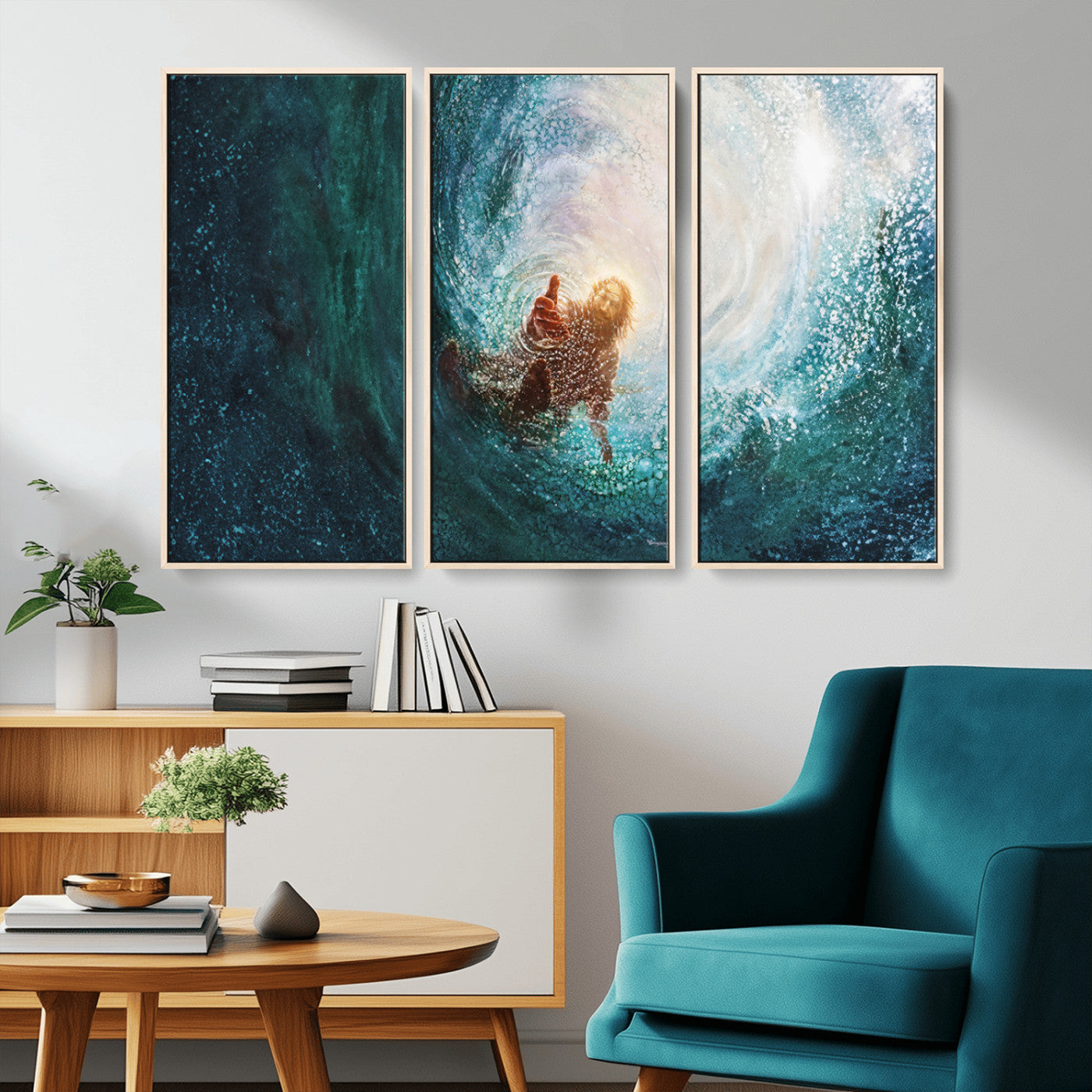 MGV-FC-48X32-3P - Powerful Jesus Canvas Print - Hand of Salvation, Inspirational Wall Art - Framed, Ready to Hang for