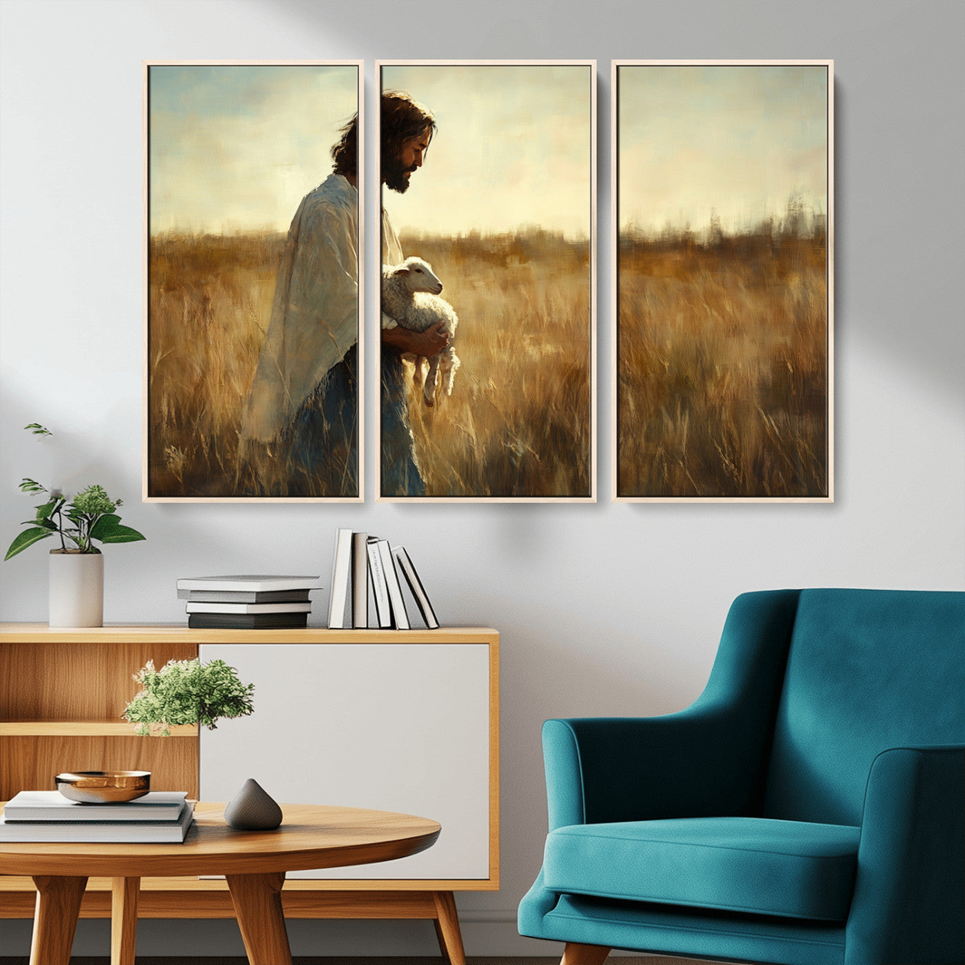 MGV-FC-48X32-3P - Jesus the Good Shepherd Wall Art Canvas Print - Inspirational Christian Religious Print for Prayer