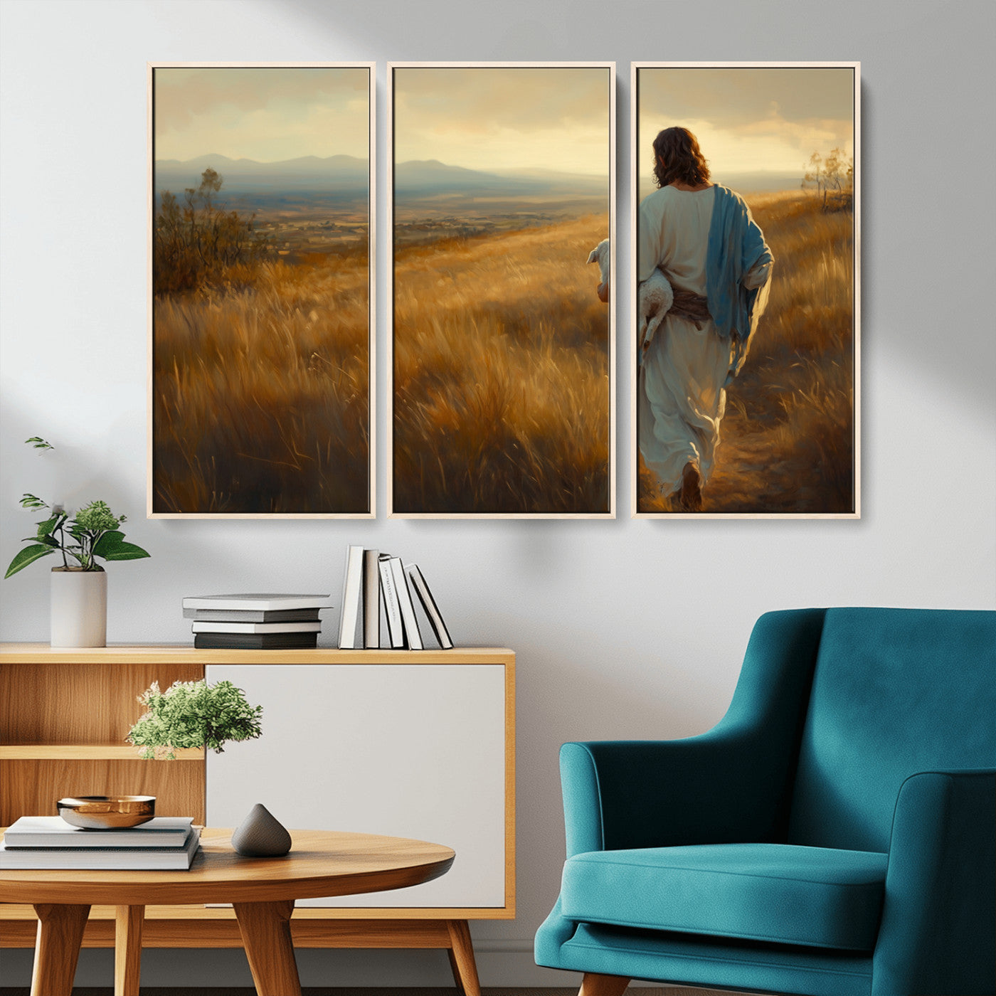 MGV-FC-48X32-3P - Jesus the Good Shepherd Wall Art Canvas Print - Inspirational Christian Religious Print for Prayer