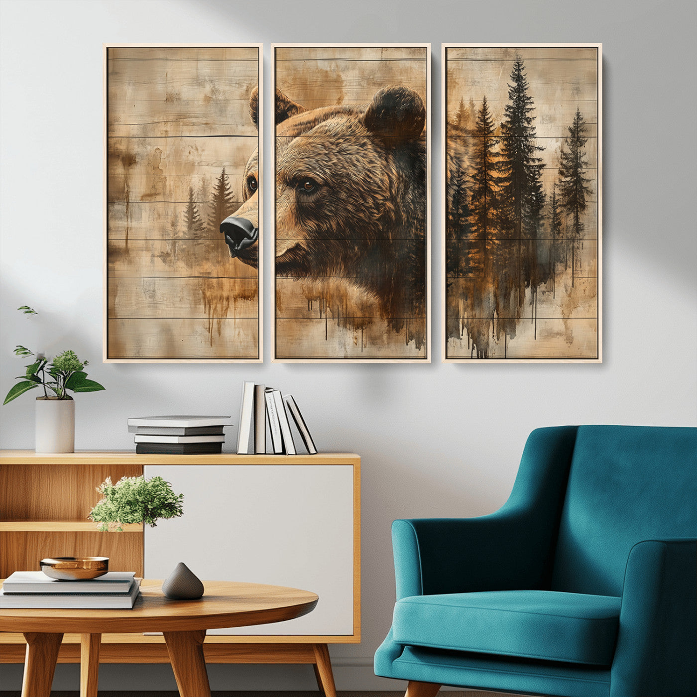 MGV-FC-48X32-3P - Rustic Grizzly Bear Wall Art, Abstract Grizzly 399 Bear Wall Art Canvas Print - Woodland Wildlife
