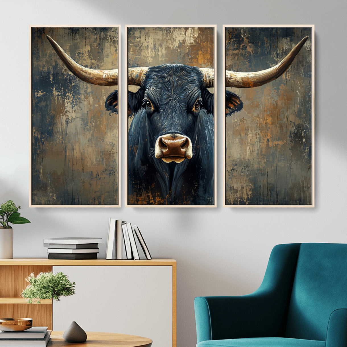 42026-MGV-CV-36X24-Texas Western Wall Art Canvas Print - Abstract Cow Longhorn Bull Wall Art Canvas Print - Rustic Cow