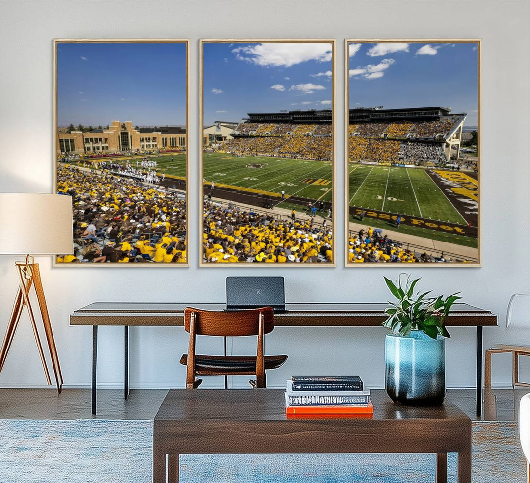 Aerial view of University of Wyoming Cowboys game at Jonah Field, perfect for a giclee canvas print.