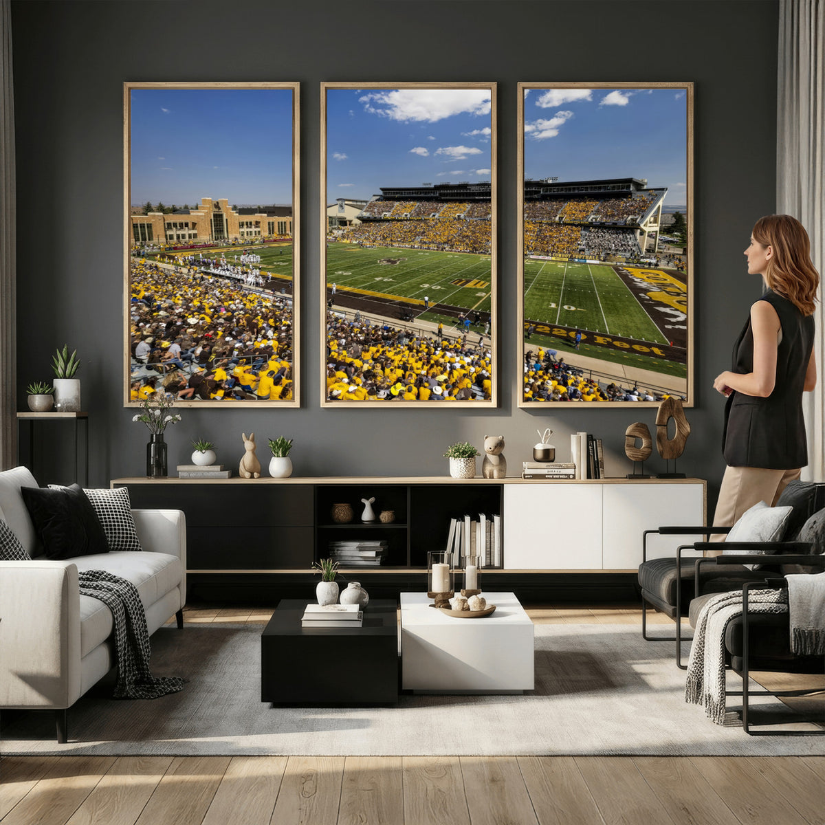 75112-MGV-CV-36X24 - University of Wyoming Cowboys Football Team Print, Laramie, Home Bar Wall Decor