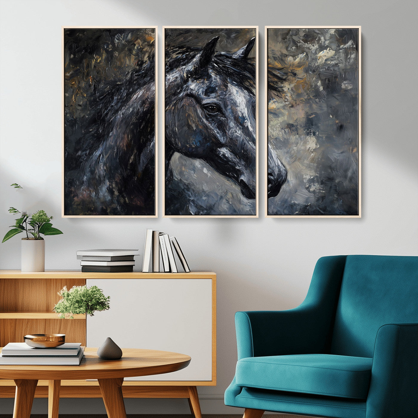 MGV-FC-48X32-3P - Large Abstract Horse Wall Art Canvas Print | Farmhouse Wall Decor | Rustic Horse Art | Western Cabin