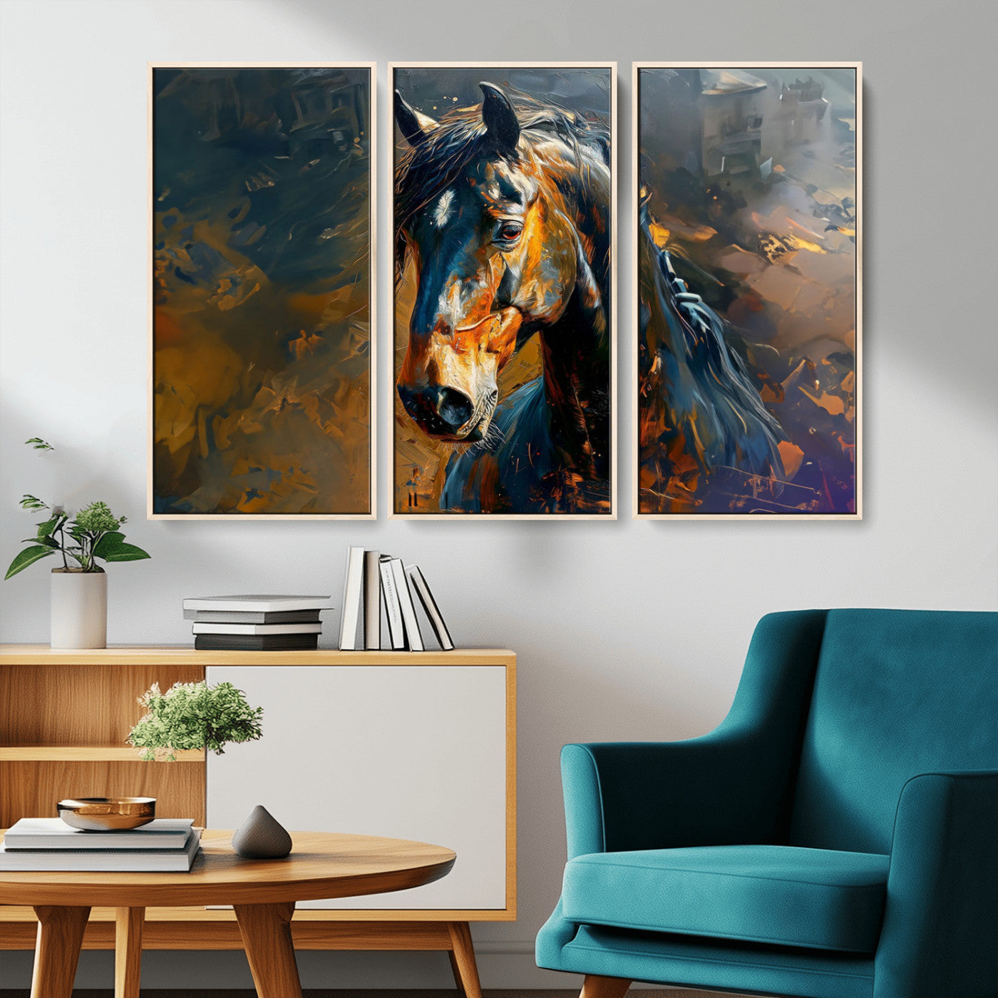 MGV-FC-48X32-3P - Abstract Horse Wall Art Canvas Print | Farmhouse Wall Decor | Western Cabin Art | Rustic Horse Decor