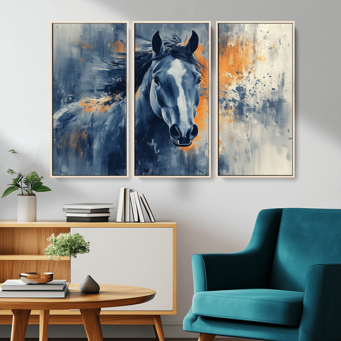 MGV-FC-48X32-3P - Abstract Blue Horse Wall Art Print Canvas | Horse Wall Art Print | Western Decor for Farmhouse |
