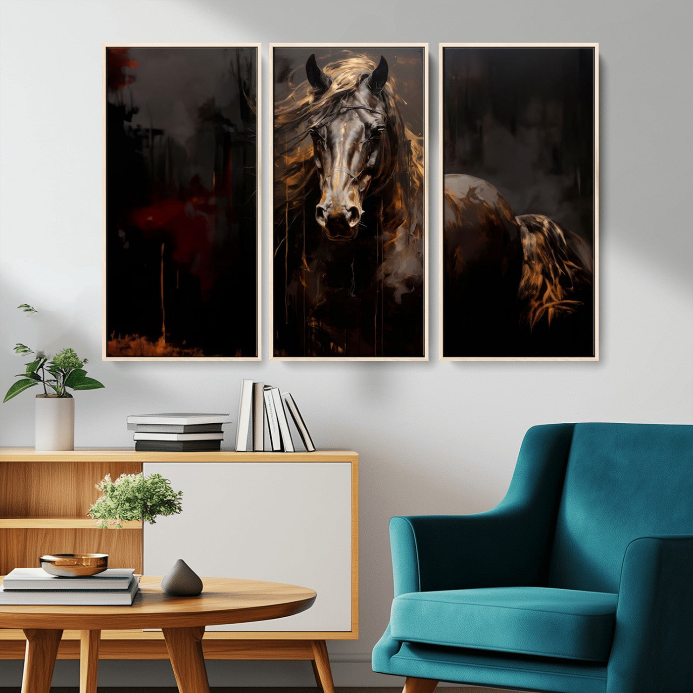 MGV-FC-48X32-3P - Abstract Black Horse Canvas Print for Farmhouse Wall Art | Abstract Equine Wall Art | Western Decor