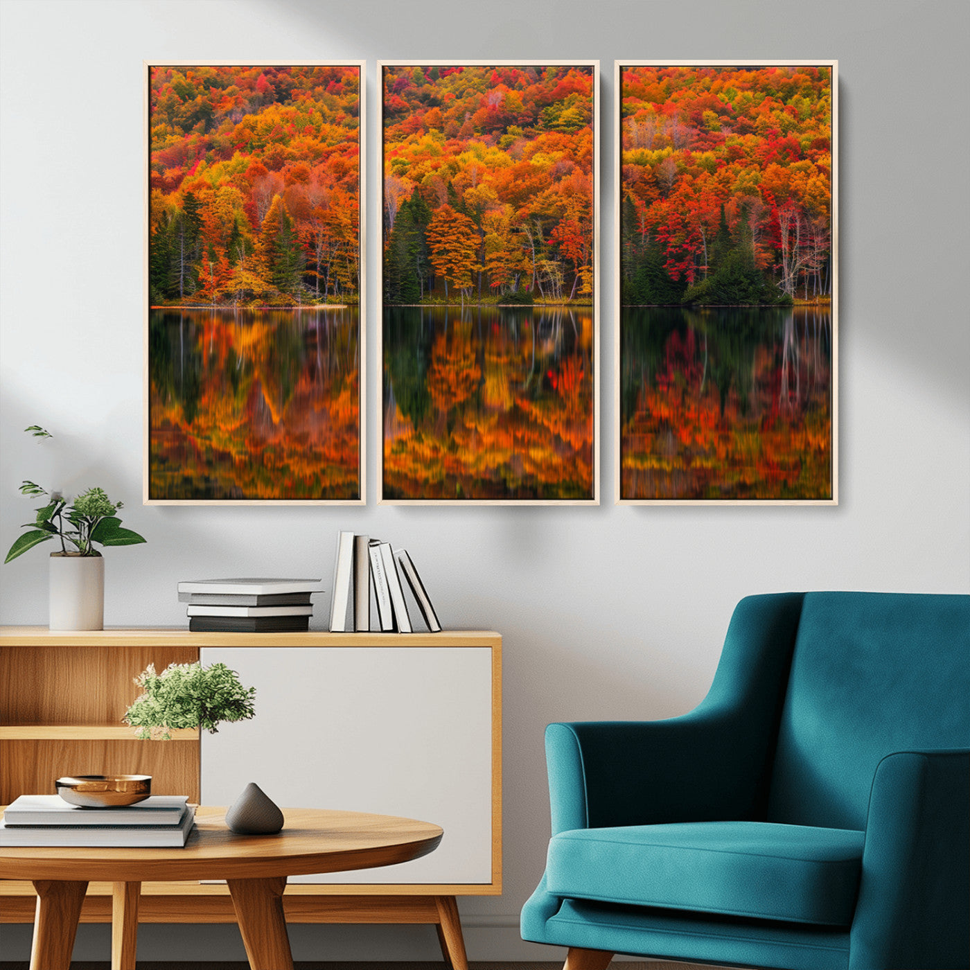 MGV-FC-48X32-3P - Fall Foliage Wall Art - Autumn Reflection Canvas Print, Stunning Fall Foliage Wall Art, Serene Lake