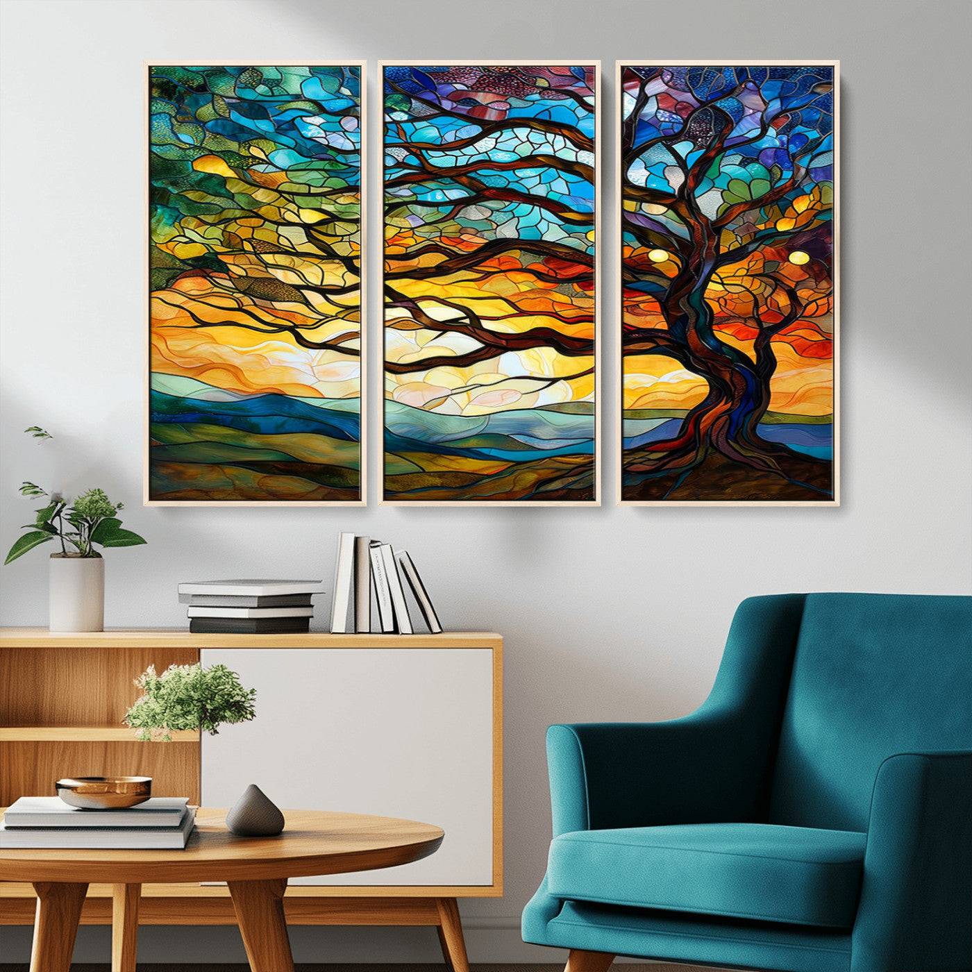 MGV-FC-48X32-3P - Vibrant Mosaic Tree of Life Wall Art | Stained Glass Style Canvas Print | Ready to Hang Artistic