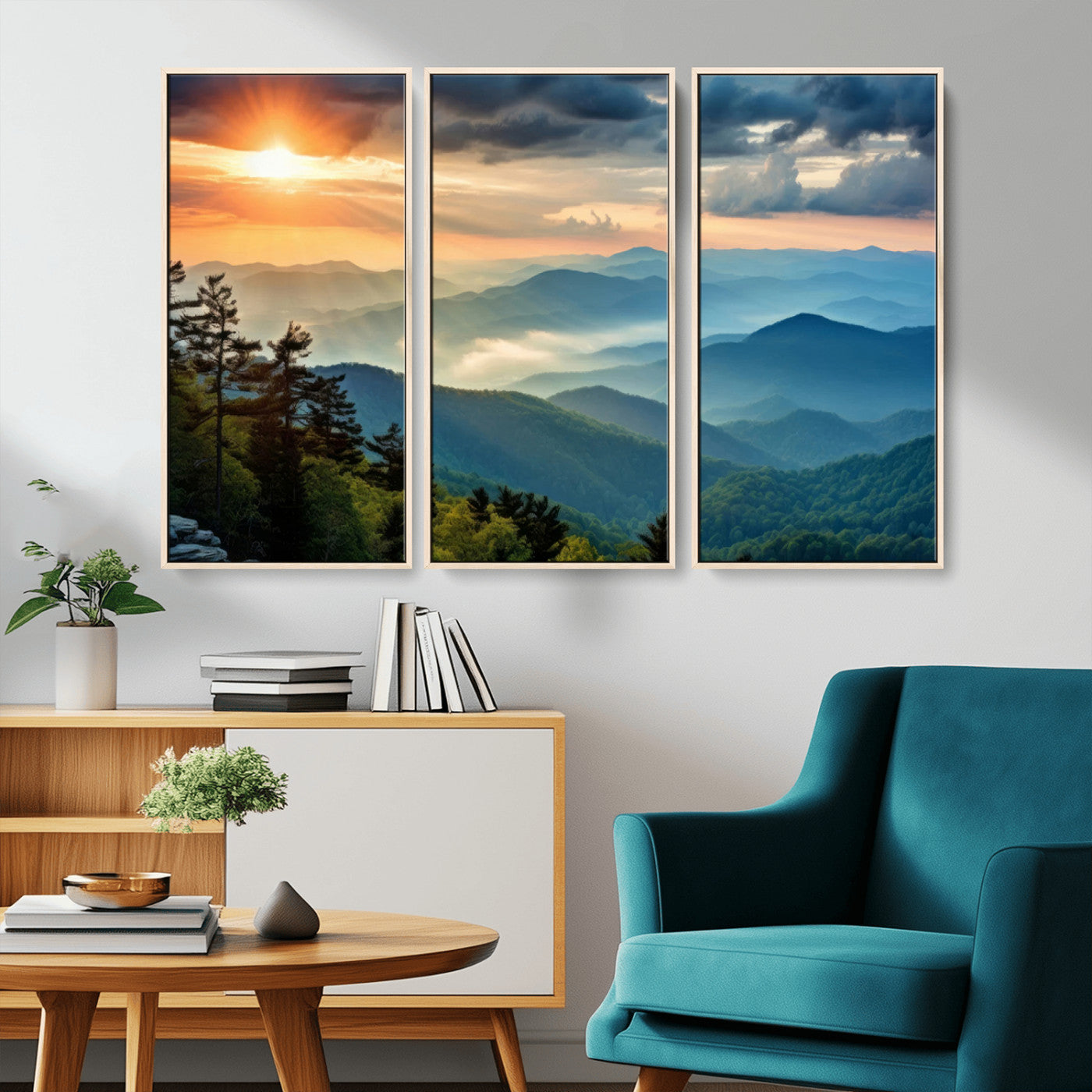 MGV-FC-48X32-3P - Sunrise Over Mountain Range Wall Art Canvas Print, Farmhouse Wall Decor, Cabin Wall Art