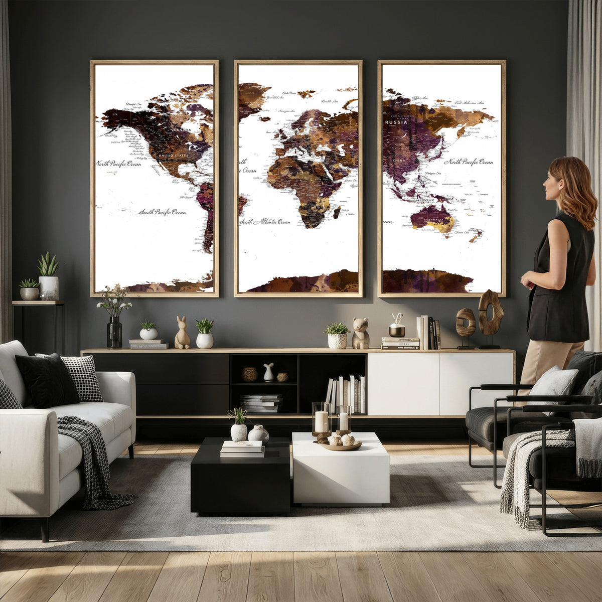 50611-PAN-FL-20X10 - World Map Canvas Print | Detailed Map of the World Wall Art