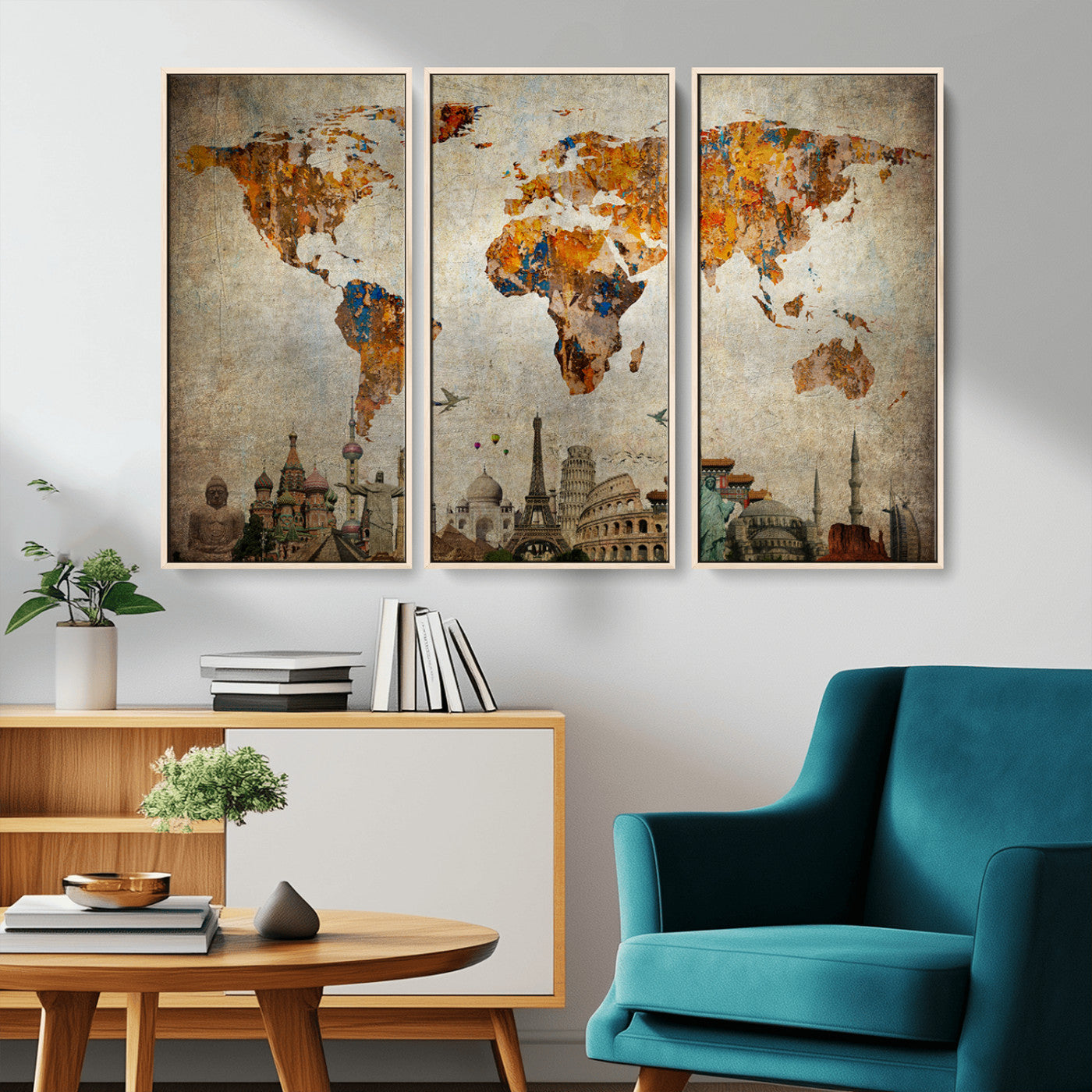 MGV-FC-48X32-3P - Push Pin World Map Canvas Print – Framed Wall Art for Couples to Track Their Travels – Anniversary