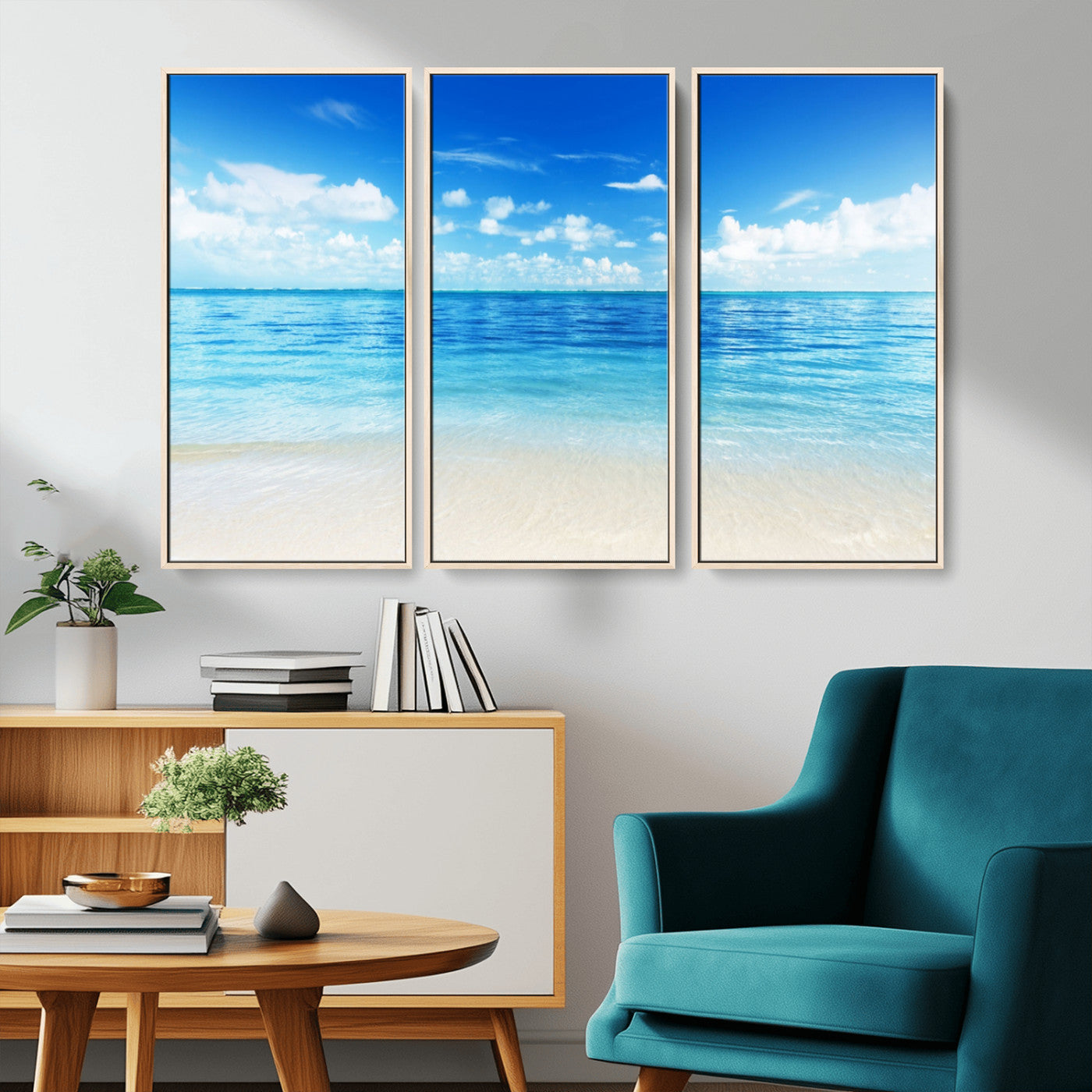 MGV-FC-48X32-3P - Beach Scene Canvas Wall Art Print – Tranquil Ocean Horizon and White Sand Beach Wall Decor for Home