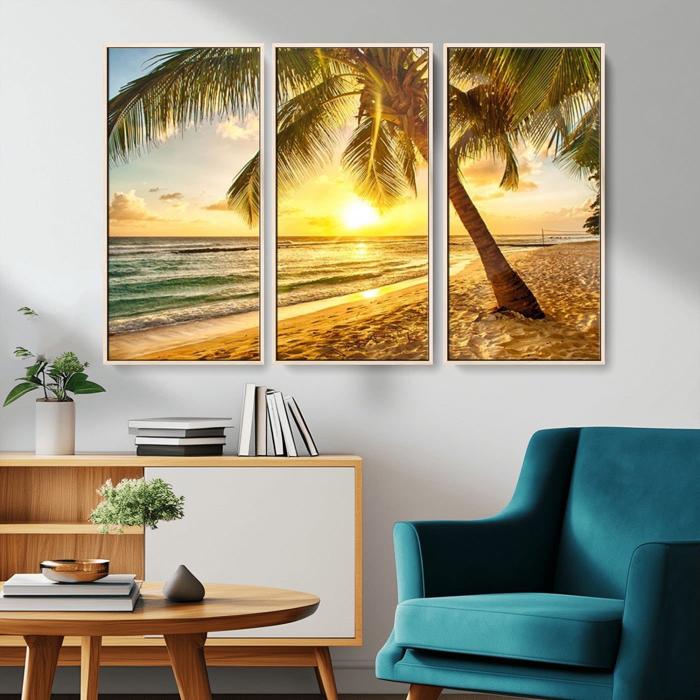 MGV-FC-48X32-3P - Beach Sunset Canvas Wall Art Print - Tropical Beach Canvas Wall Art Print – Vibrant Palm Trees and