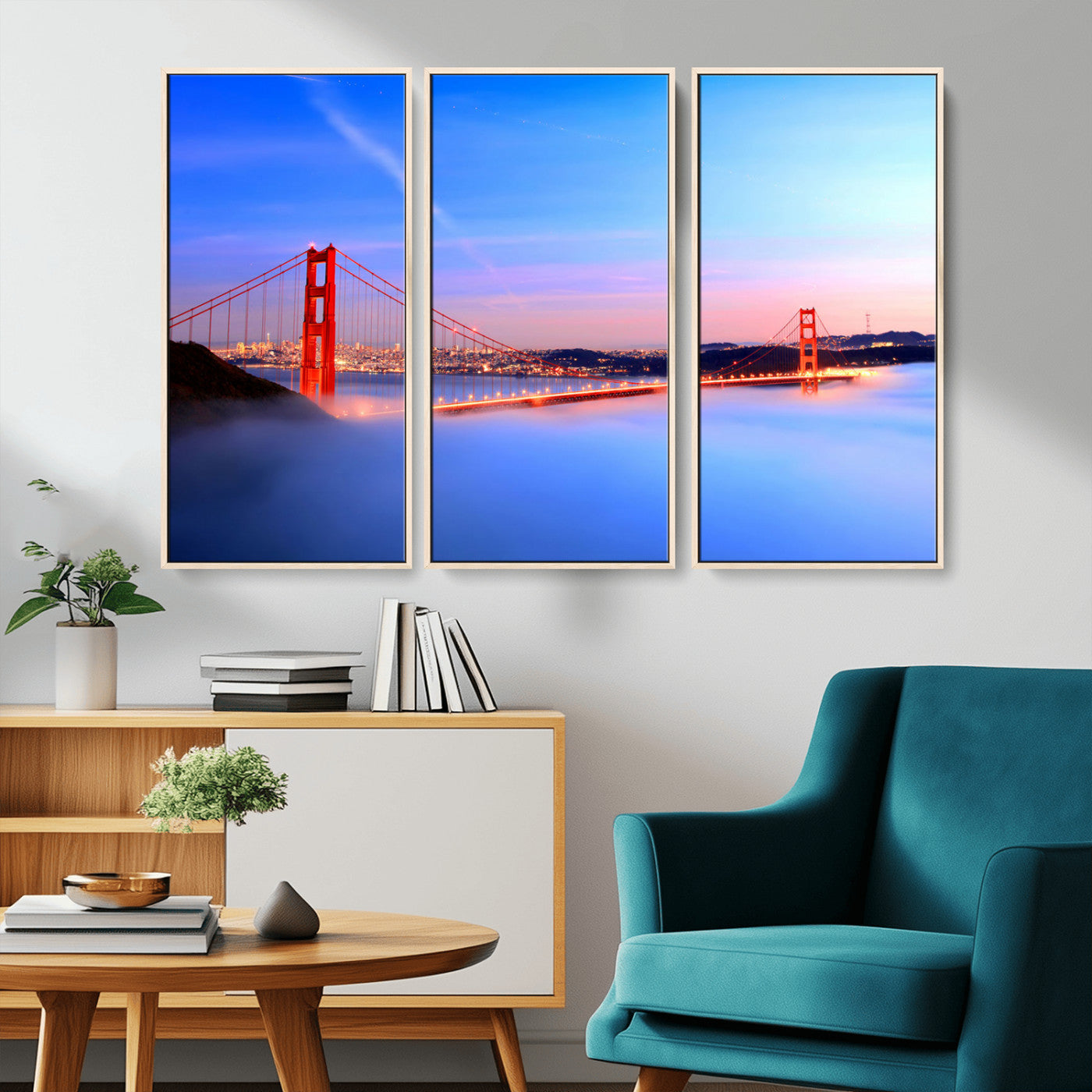 MGV-FC-48X32-3P - Golden Gate Bridge Wall Art Print, San Francisco Sunset Canvas Wall Art, Cityscape Canvas Print for