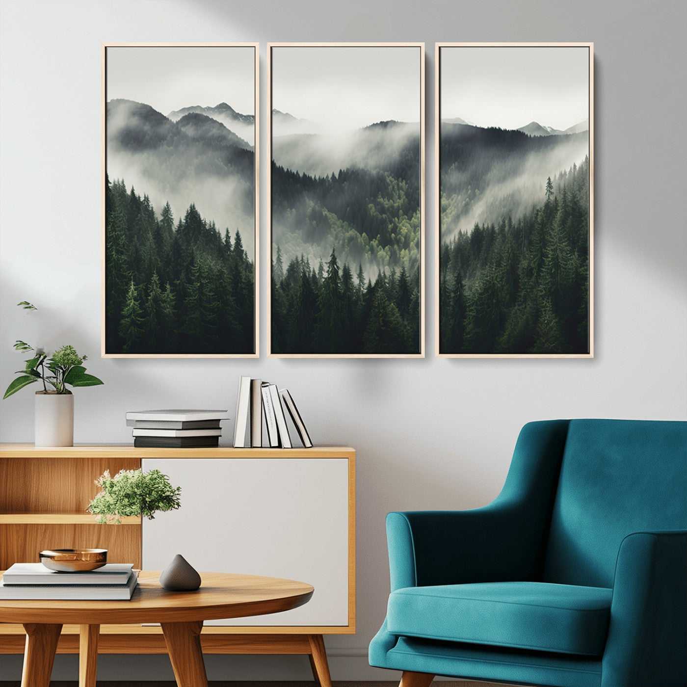 MGV-FC-48X32-3P - Misty Forest Canvas Print Wall Art Premium Canvas Print a Foggy and Serene Atmosphere