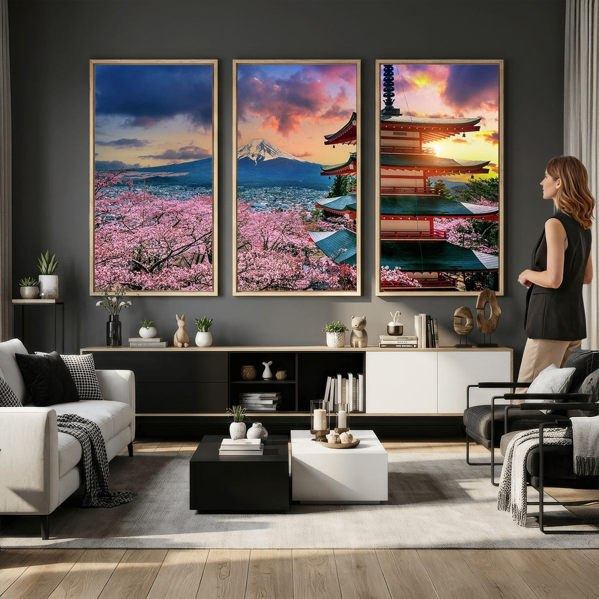 95987-MGV-CV-24X16 - Cherry Blossoms Canvas Print, Chureito Pagoda and Mount Fuji Wall Art