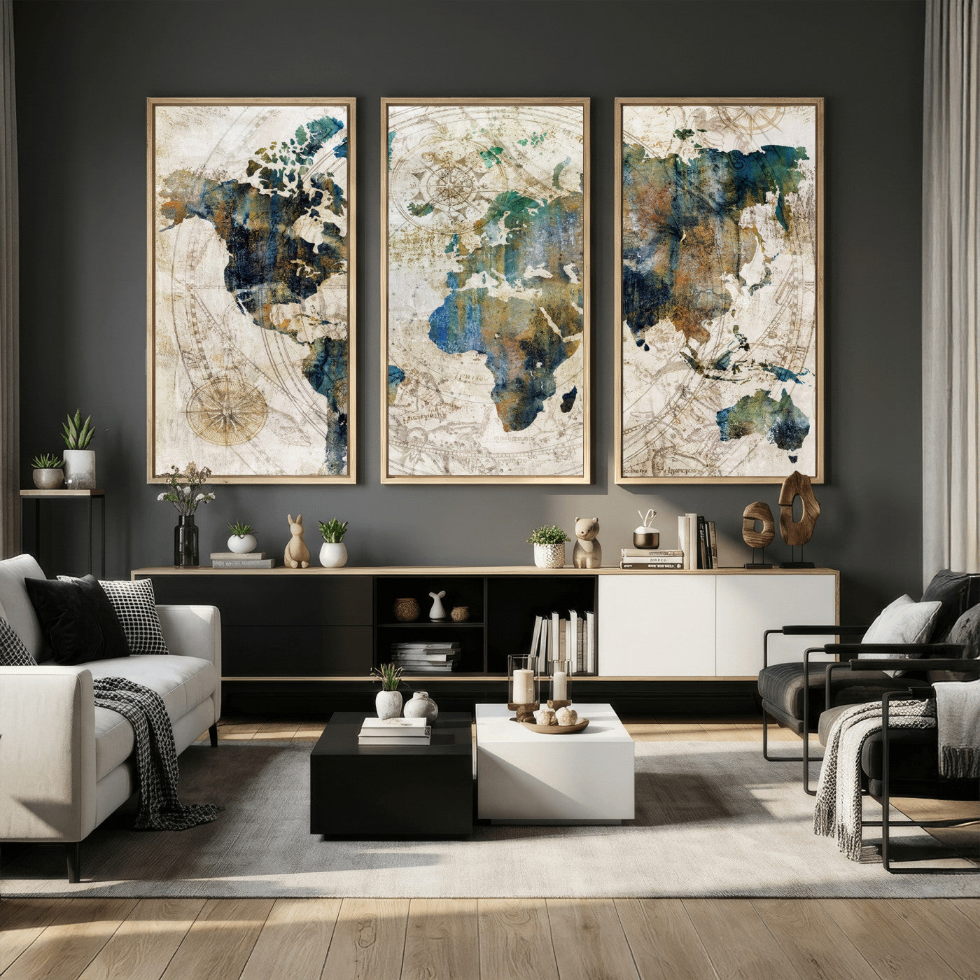 36972-MGV-CV-36X24 - Grunge Abstract World Map Art Print Canvas Print for Office Decor