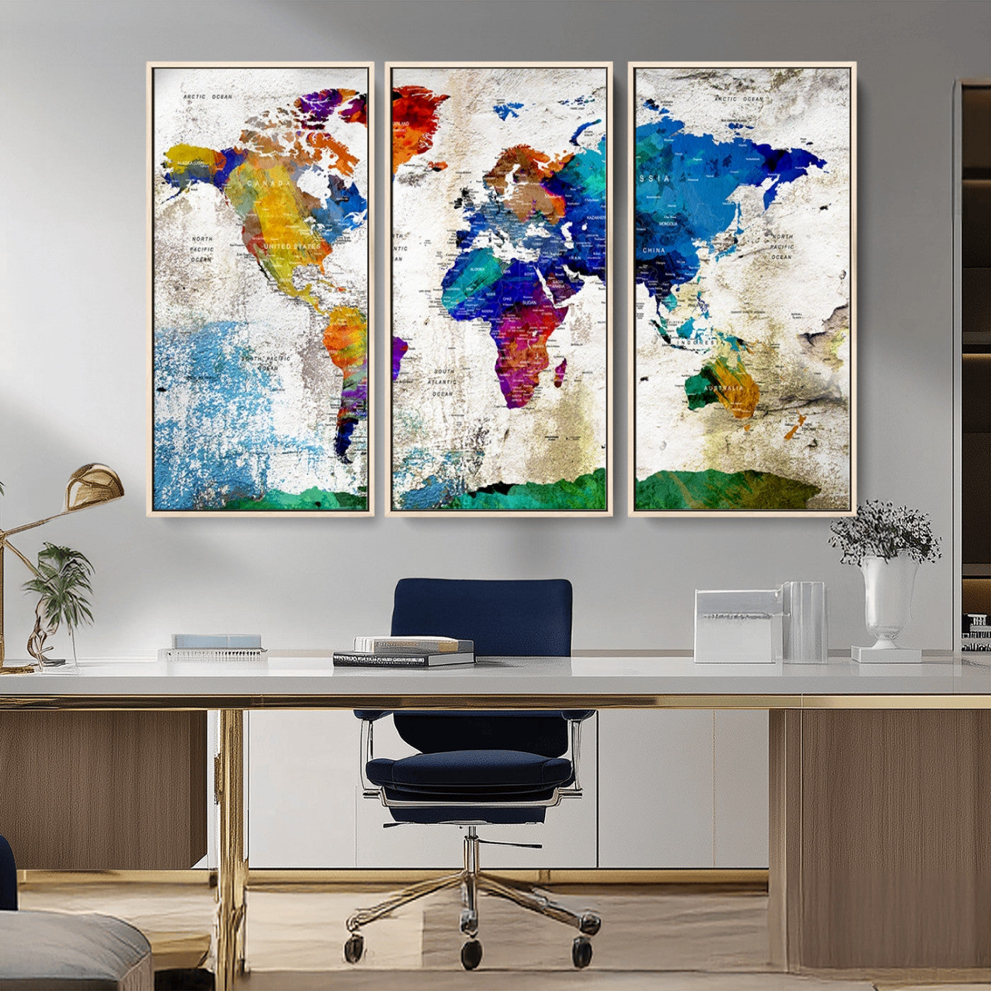 MGV-FC-48X32-3P - Push Pin World Map Canvas Print – Framed Wall Art for Couples to Track Their Travels – Anniversary