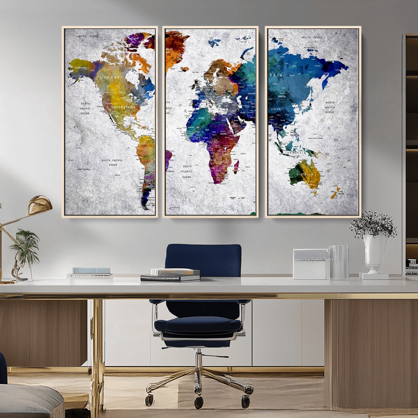 MGV-FC-48X32-3P - Push Pin World Map Canvas Print – Framed Wall Art for Couples to Track Their Travels – Anniversary