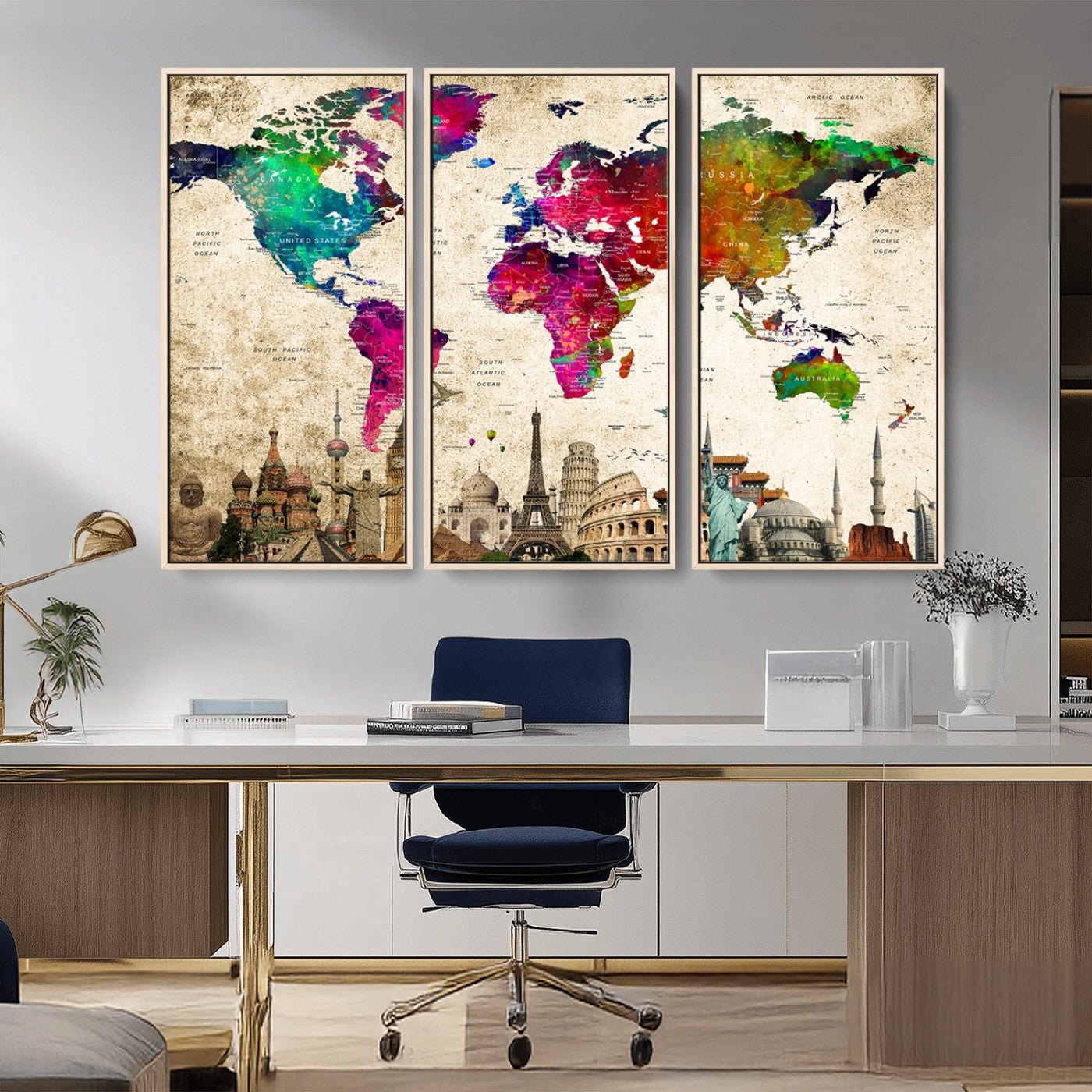 MGV-FC-48X32-3P - Push Pin World Map Canvas Print – Framed Wall Art for Couples to Track Their Travels – Anniversary