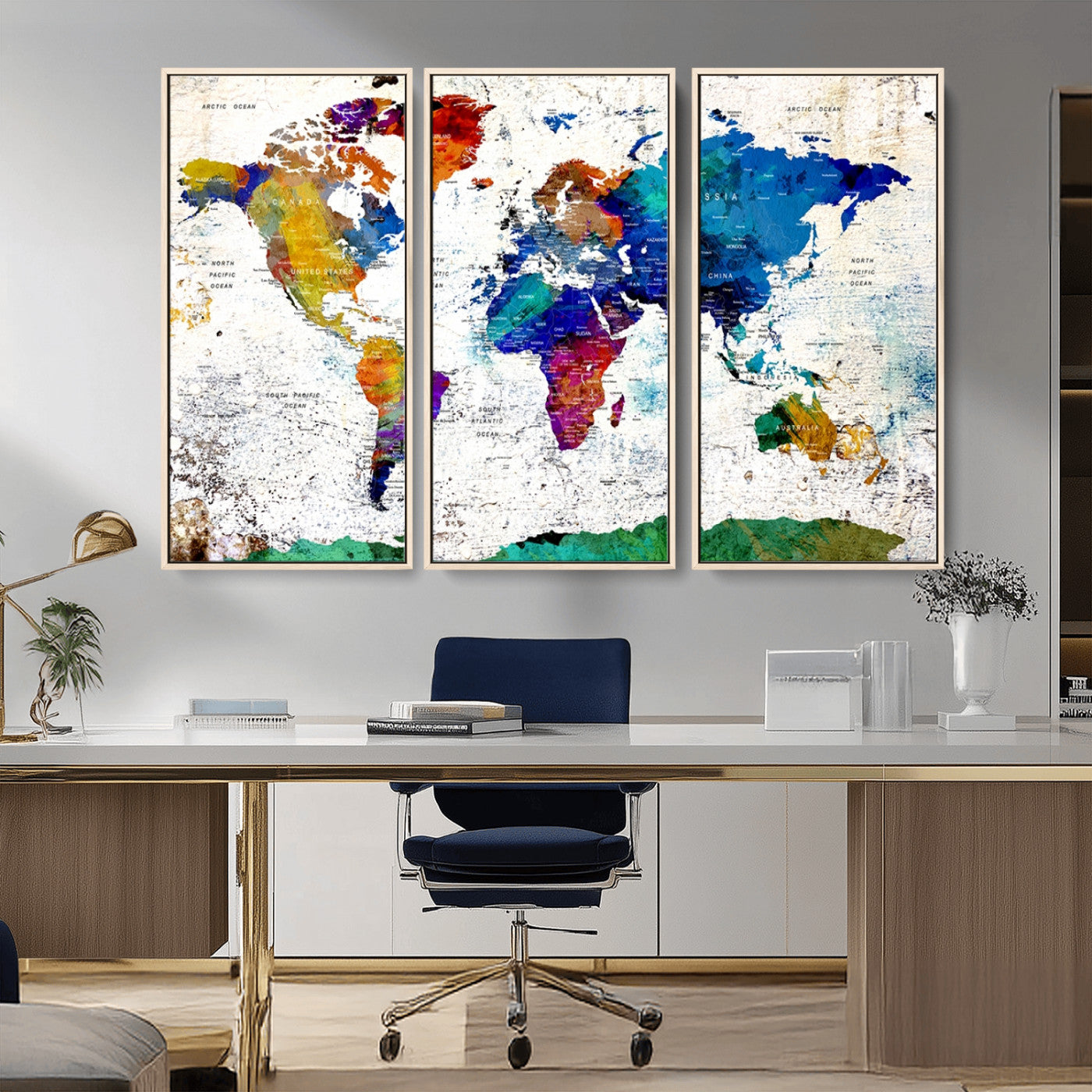 MGV-FC-48X32-3P - Push Pin World Map Canvas Print – Framed Wall Art for Couples to Track Their Travels – Anniversary