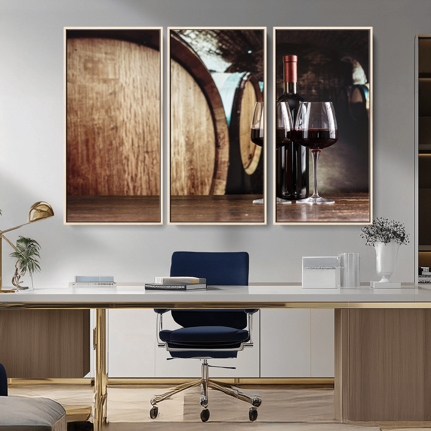 MGV-FC-48X32-3P - Wine and Barrel Wall Art Canvas Print