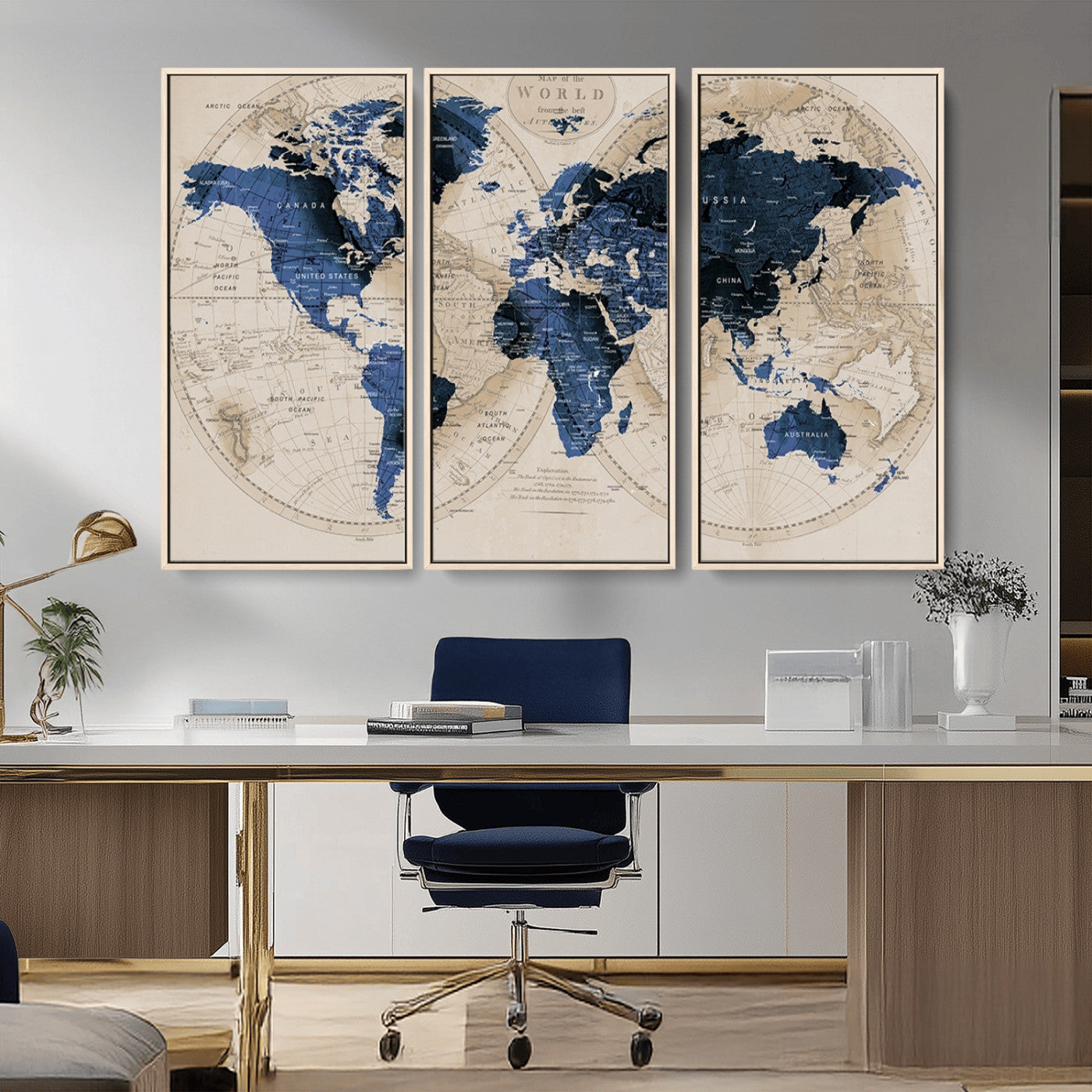 MGV-FC-48X32-3P - World Map Wall Art Canvas Print for Home and Office Decor