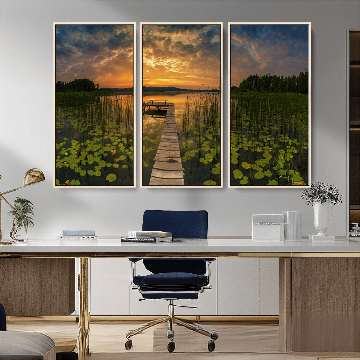 -Lake and Flower Wall Art Canvas Print