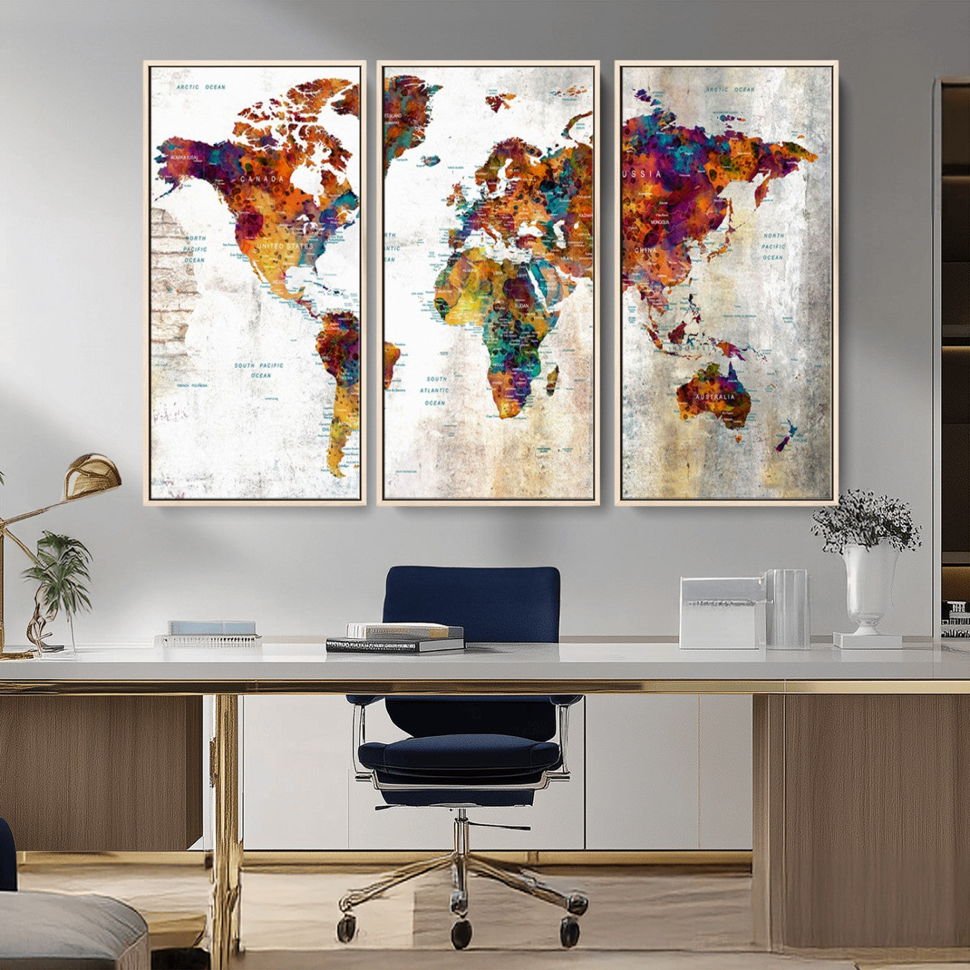 MGV-FC-48X32-3P - Push Pin World Map Canvas Print – Framed Wall Art for Couples to Track Their Travels – Anniversary