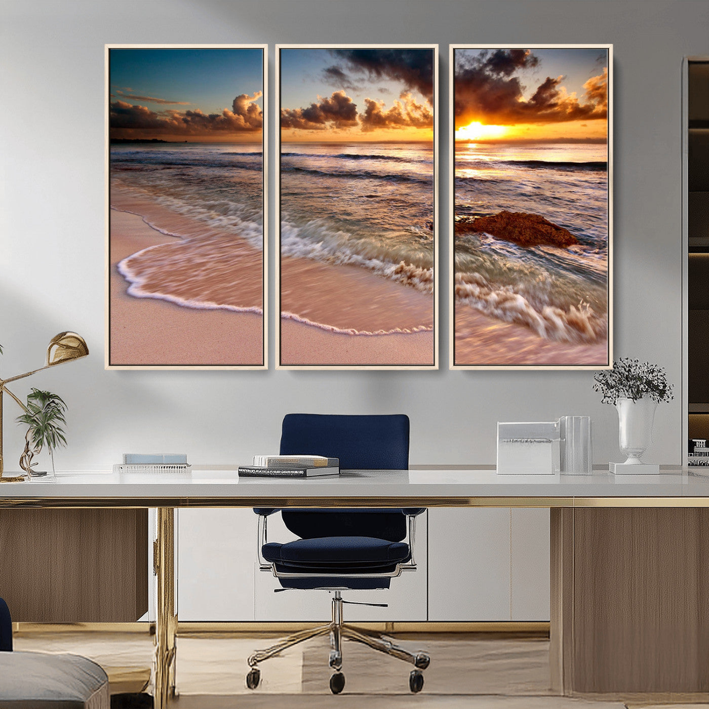 MGV-FC-48X32-3P - Sunset on Ocean Wall Art Canvas Print
